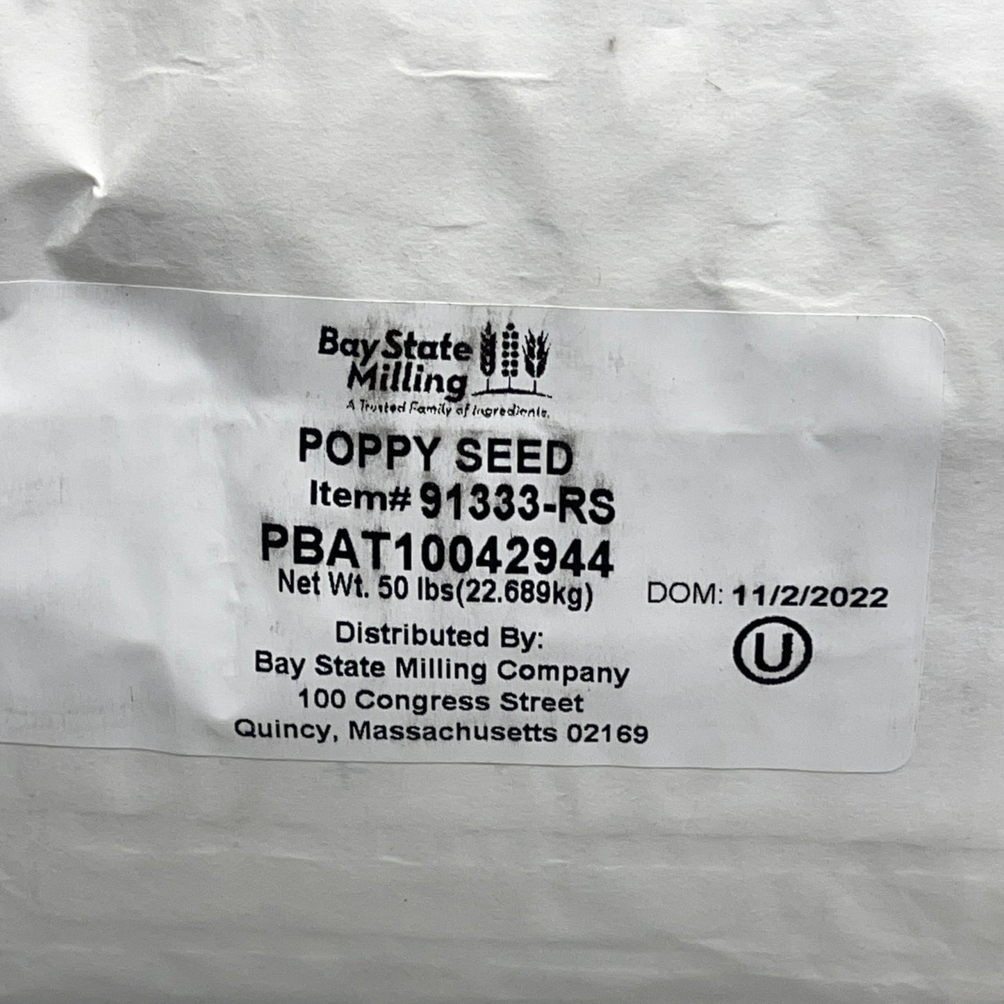 BAY STATE MILLING Spanish Blue Poppy Seed 50 lb Bag BB 11/24 (New)