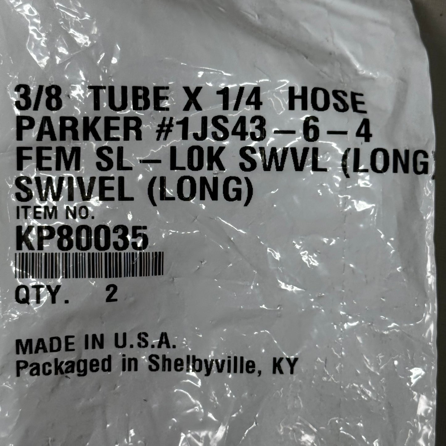 PARKER (2 PACK) Hydraulic Hose 1JS43-6-4 Female Swivel 3/8" x 1/4" Steel KP80035