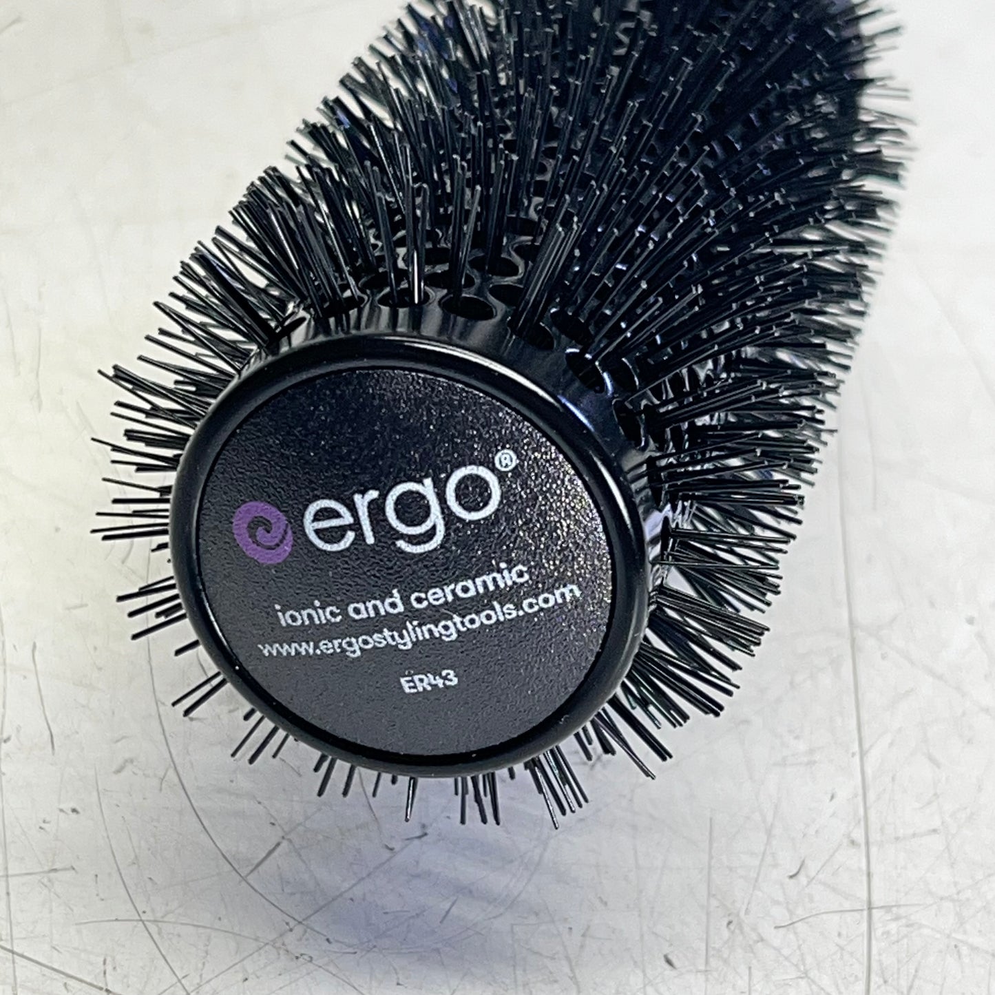ERGO Ionic Ceramic Round Hair Brush Tourmaline Crystal Complex 1 3/4" Black ER43