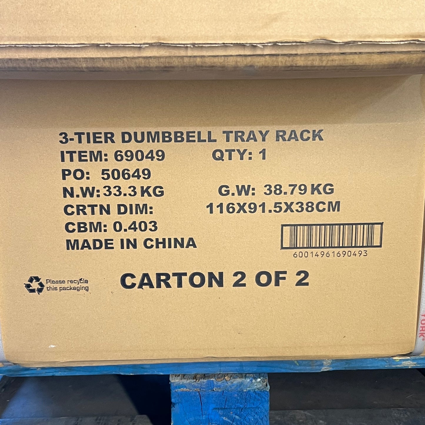 York Barbell 3 Tier Dumbbell Tray Rack 57" L x 33.5" W x 34.5" H Black 69049