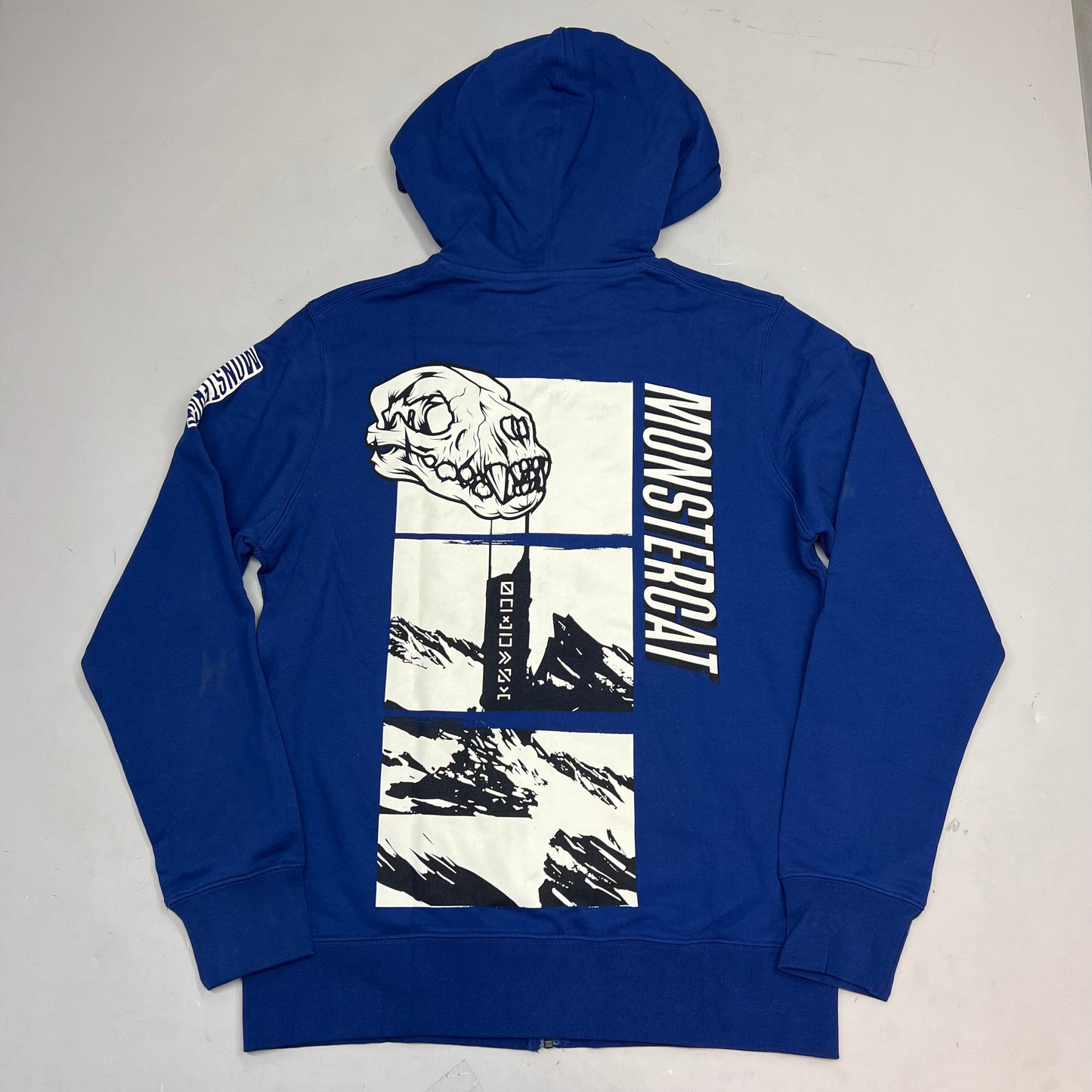 MONSTERCAT Records Full Zip Hooded Jacket W/ Printed Back Men's Sz S Blue