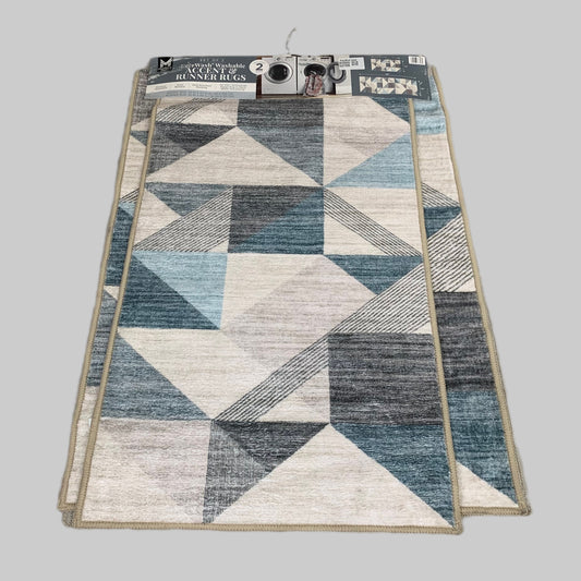 ZA@ MEMBERS MARK (2 RUGS) Ever-Wash Washable Accent & Runner Rugs Blue Triangle 27806-309