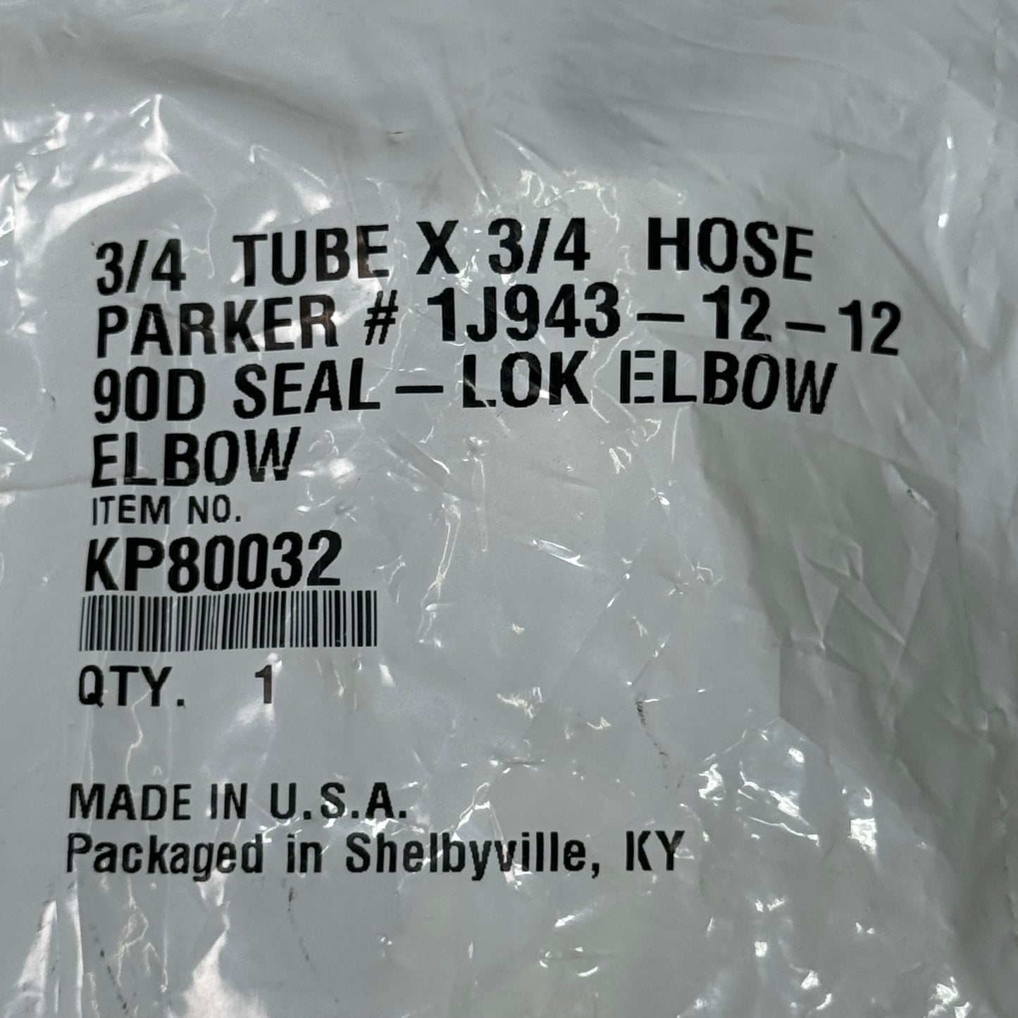 PARKER Hydraulic Hose 1J943-12-12 90° Seal-LOK Elbow 3/4" x 3/4" Steel KP80032