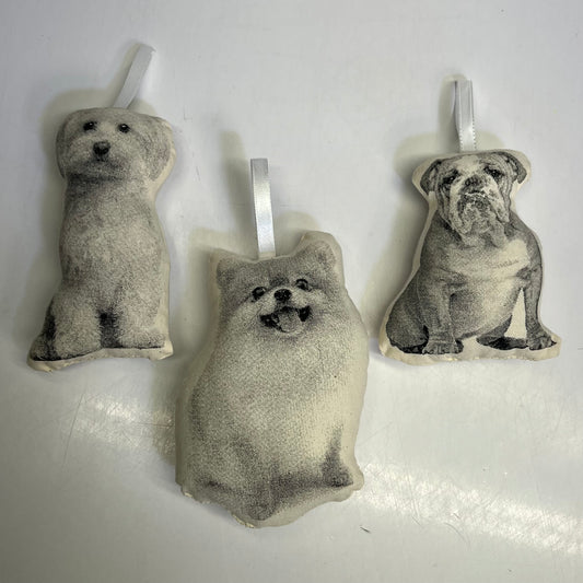 BRODERPRESS (3 PACK) Hand Silkscreened Dog Ornaments 3.5"x5" Black & White