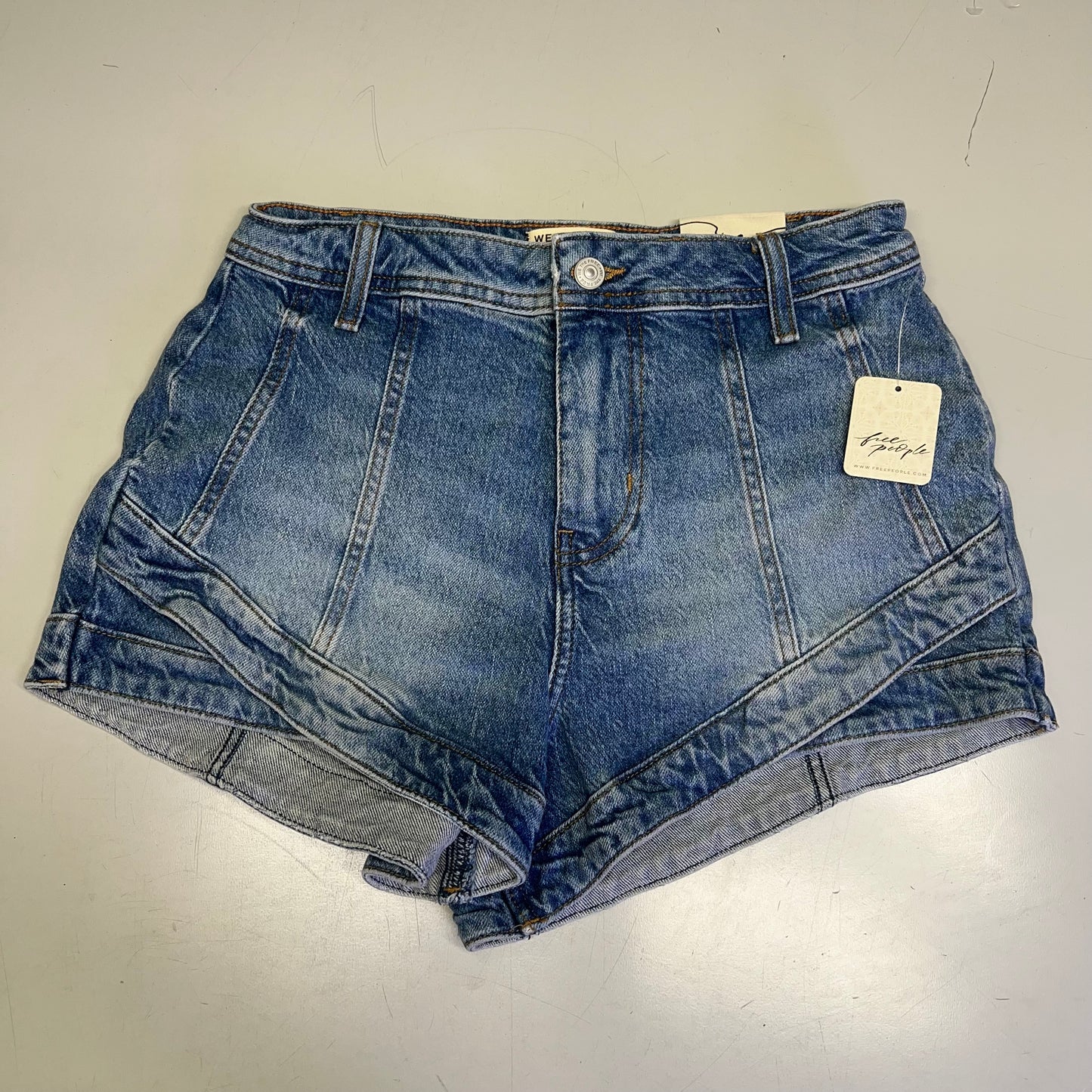 FREE PEOPLE CRVY Mona High-Rise Shorts  Women's Sz 32 Power Trip Blue 89248835
