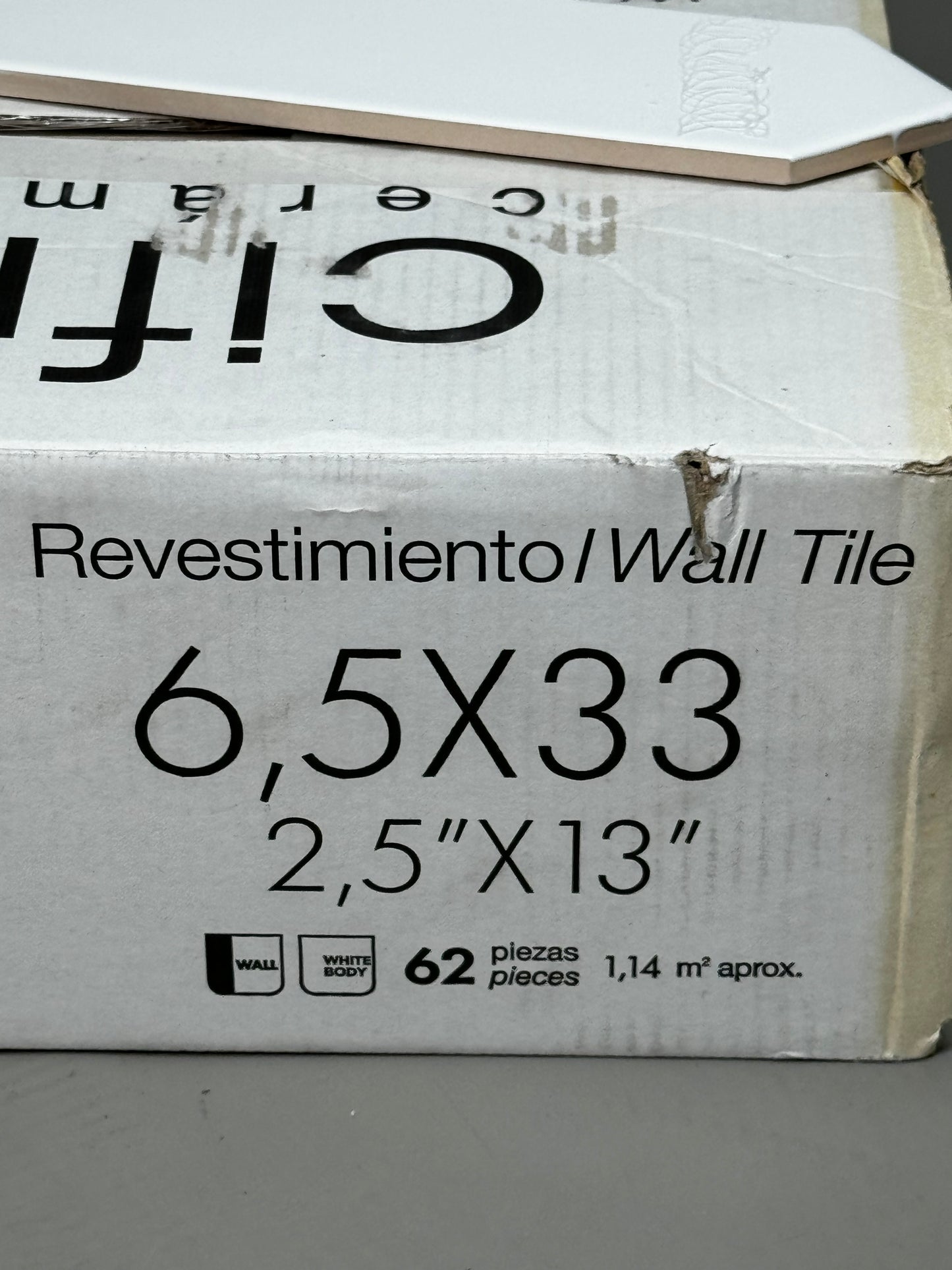 CIFRE CERAMICA Dimsey White Porcelain Stoneware 13"X2.5" Wall Tiles 64ct TONOR14