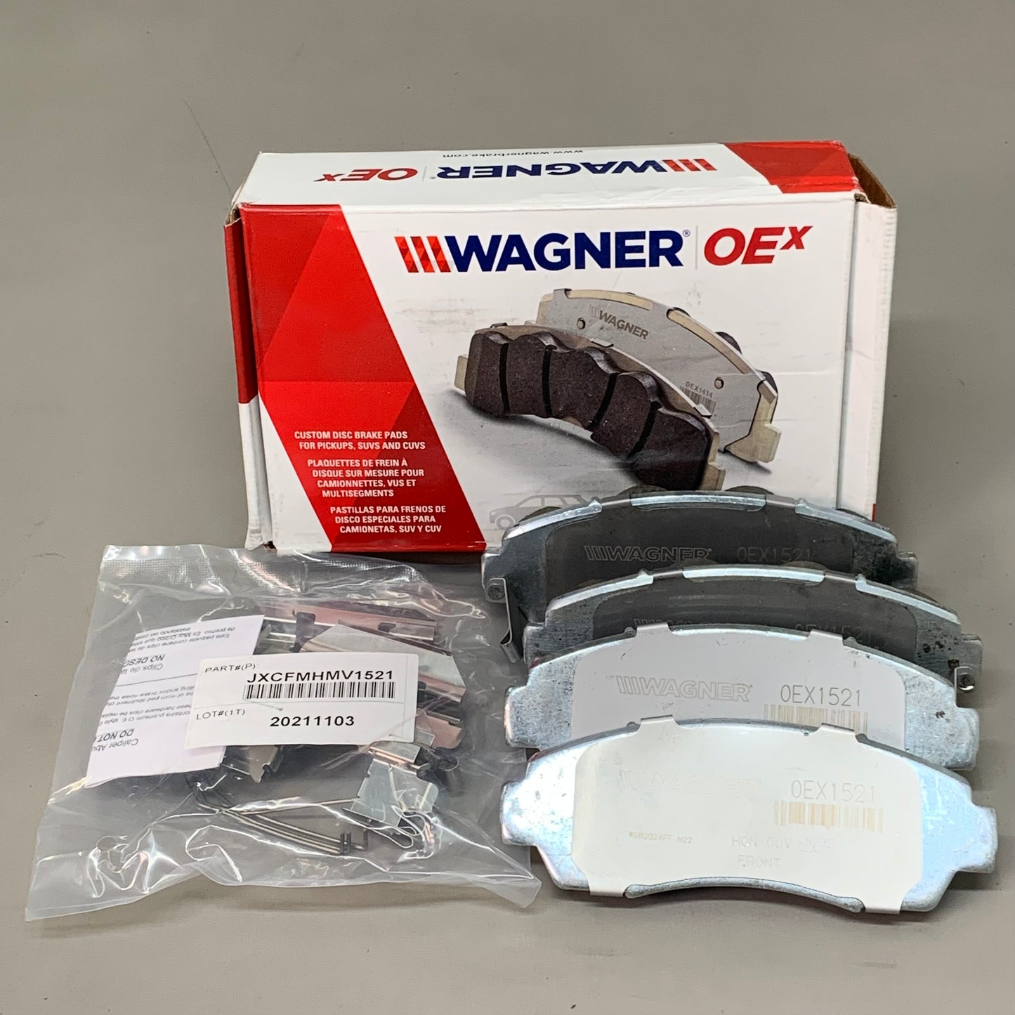 WAGNER OEx Premium Ceramic Disc Brake Pad Set 6" x 2" Grey OEX1521