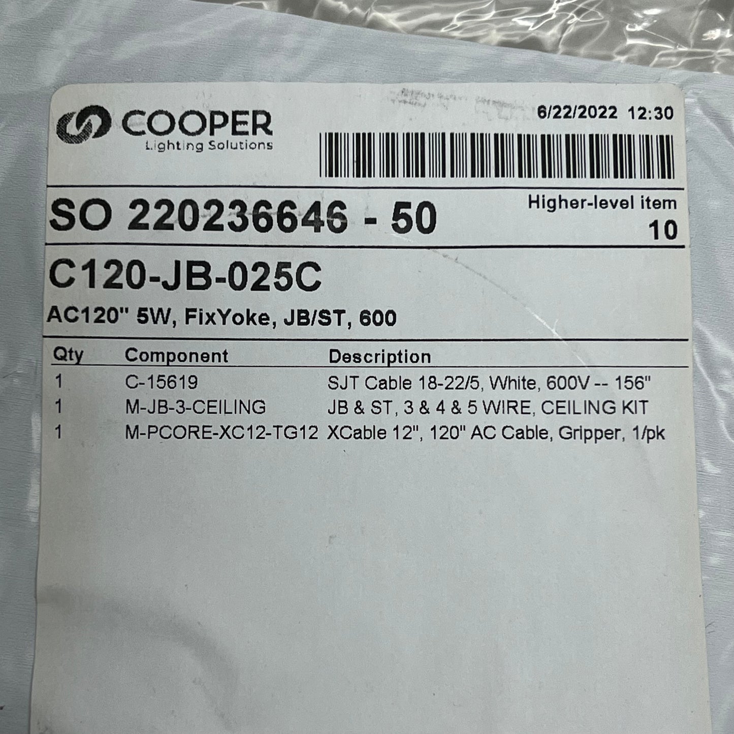 COOPER LIGHTING SJT JB & ST Ceiling Hardware C120-JB-025C SO 220236646-50