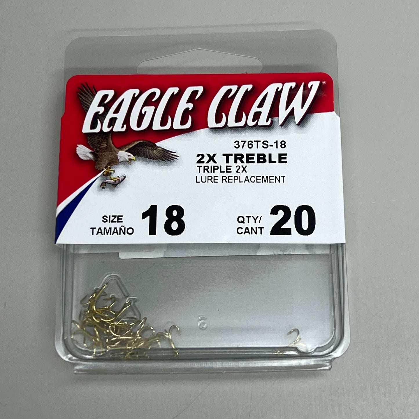 EAGLE CLAW (5 PACK) 2X Treble Hook Triple 2X Lure Repla Gold #18 20pc 376TS-18