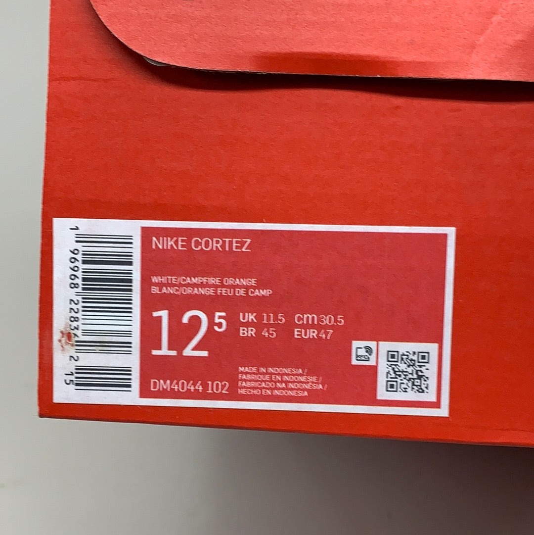 NIKE Cortez White and Campfire Orange 12.5 US/ EUR 47/ UK 1.5 DM4044-102