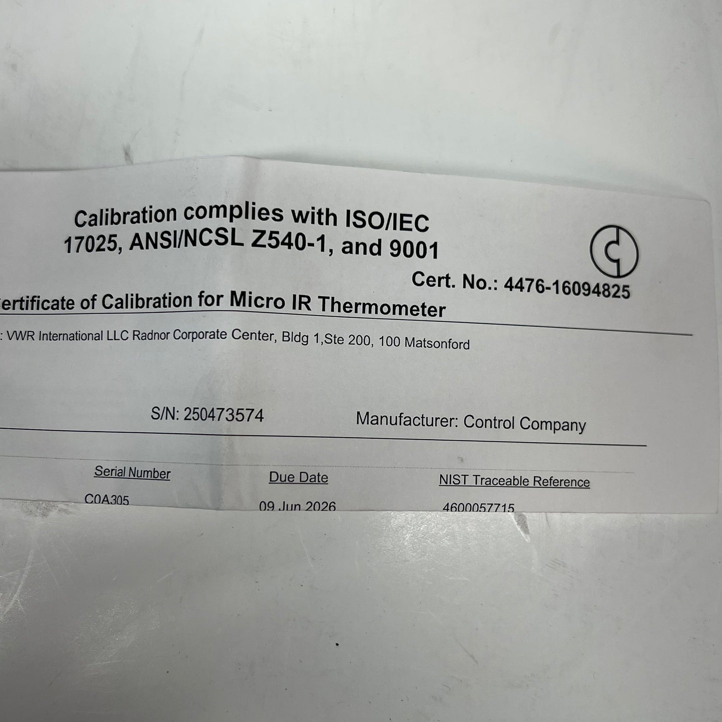 AVANTOR Vwr Mini Compact Traceable Key Chain Infrared Thermometer 33501-416