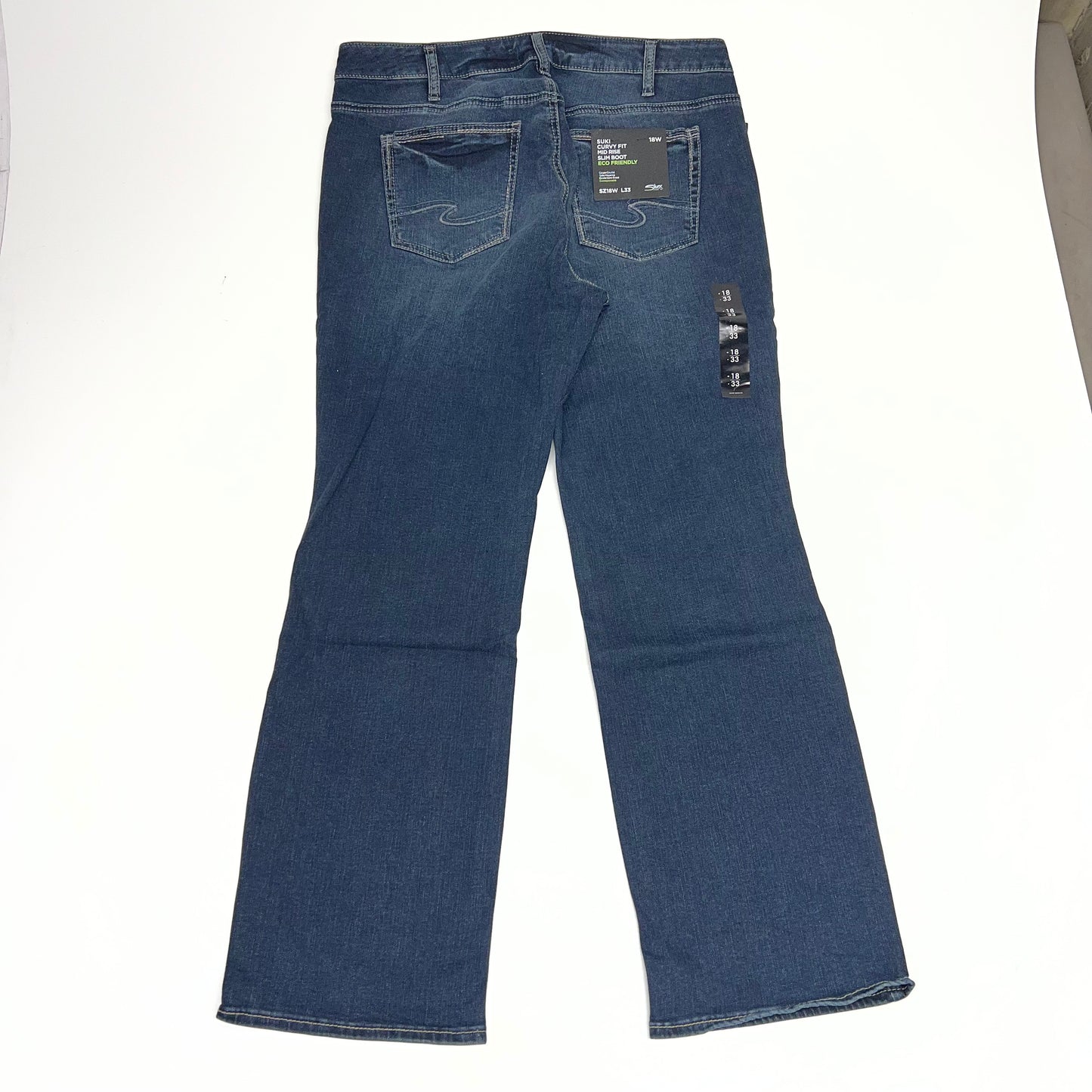 SILVER JEANS CO Suki Curvy Fit Mid Rise Slim Boot Jeans Women's Sz 18/33 Indigo