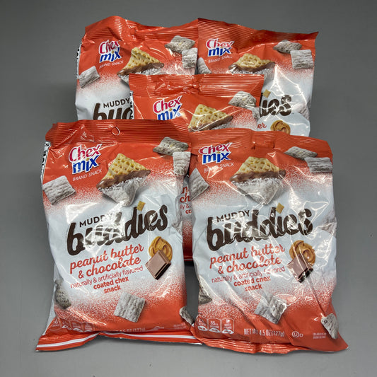 ZA@ CHEX MIX (5 PACK, 4 oz Each) Muddy Buddies Peanut Butter & Chocolate Treats BB 08/25