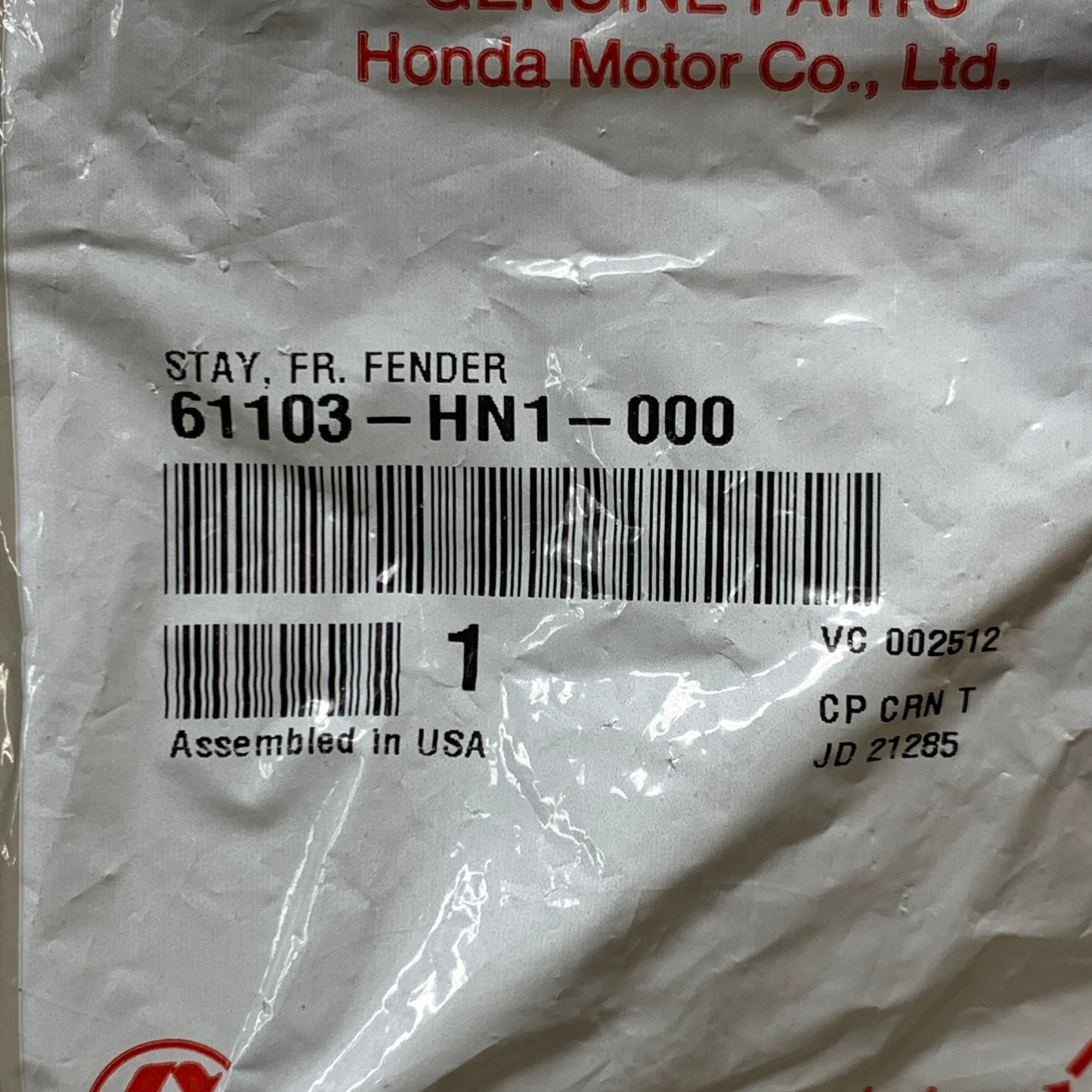 HONDA Front Fender Stay 61103-HN1-000 OEM