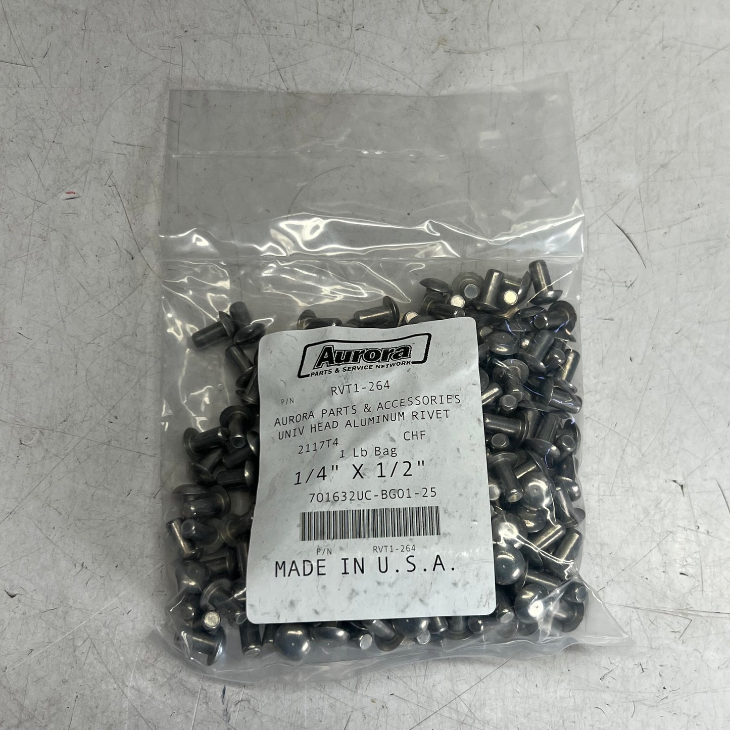 AURORA (264 Each) Univ Head Aluminum Rivet Sz 1/4" x 1/2", Grey RVT1-264
