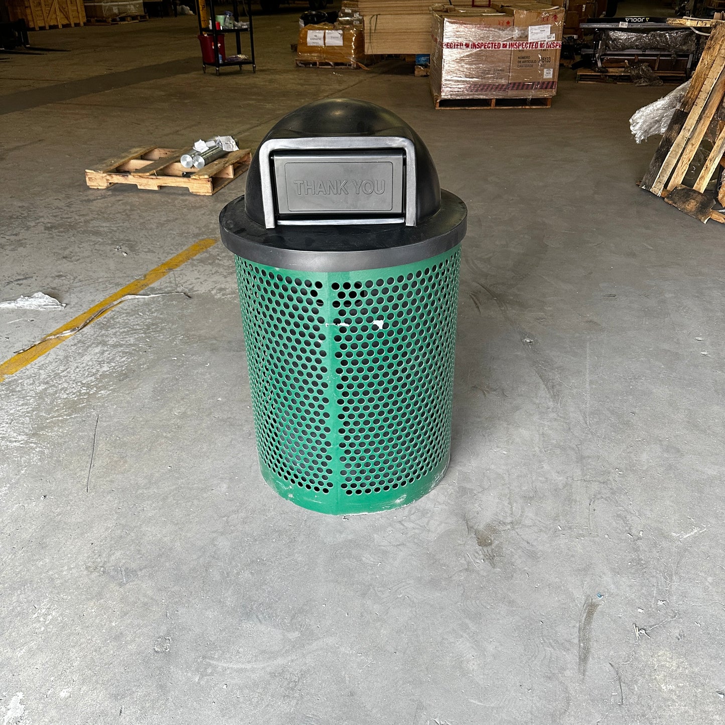 Industrial Green Metal Dome Outdoor Trash Can