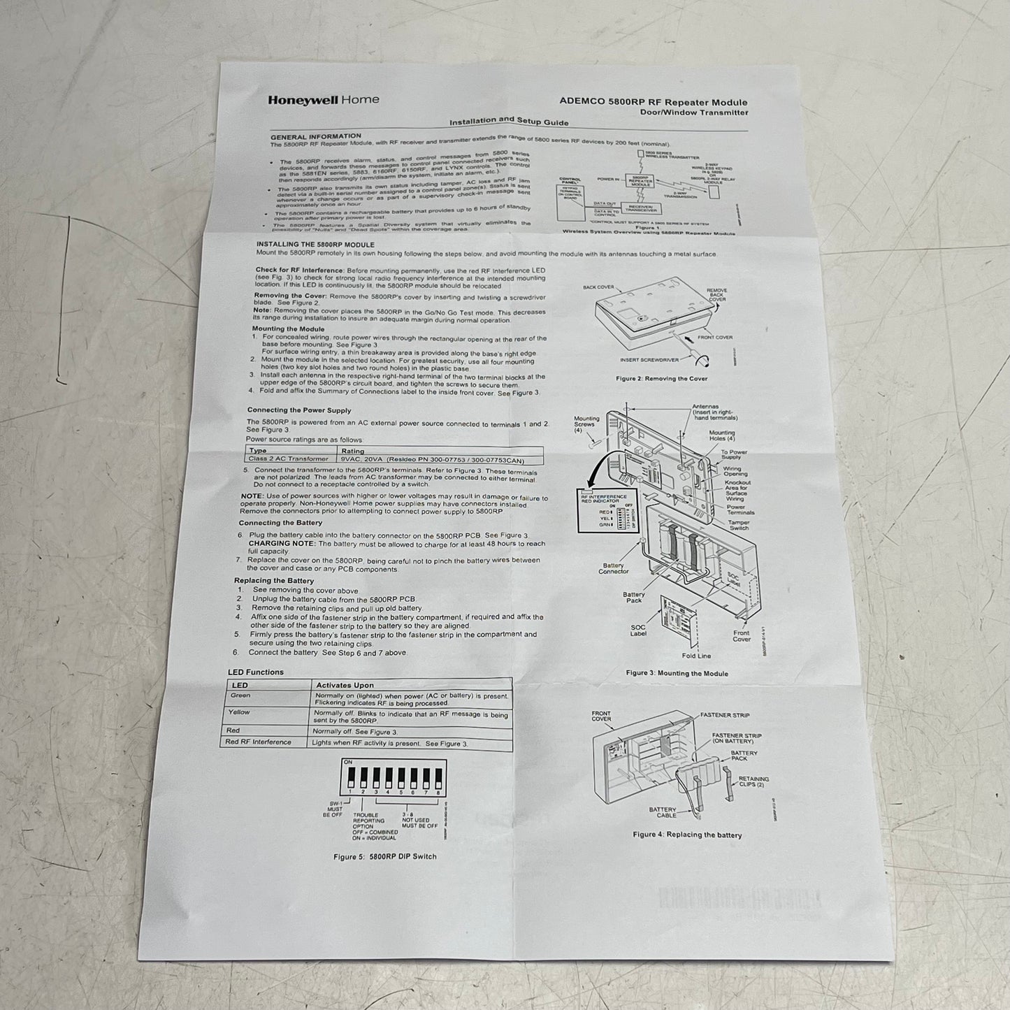 HONEYWELL Ademco Rf Wireless Repeater Module 80mA Current White 5800RP