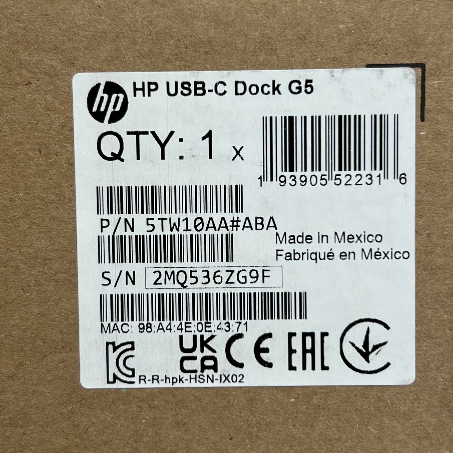HP USB-C Dock G5 4.8"W x 4.8"L x 1.8"H Black 5TW10AA#ABA