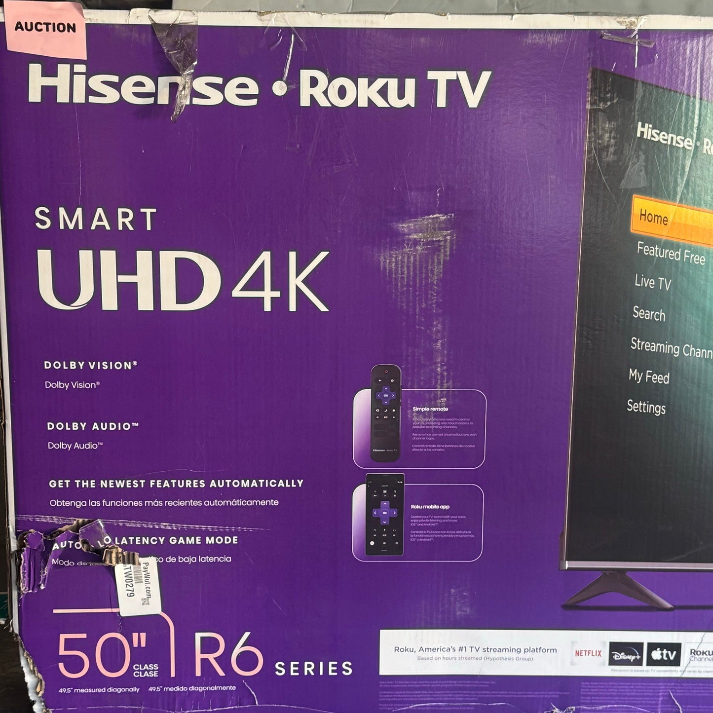 ZA@ HISENSE Smart UHD4K R6 Serie With Roku Tv Remote Sz 50” (AS-IS, New Other)