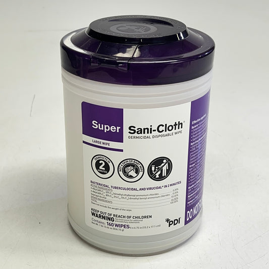 PDI (12 PACK, 160 WPES EACH) Super Sani-cloth Germicidal Wipes Sz Large BB 11/27 (A lid is Missing)