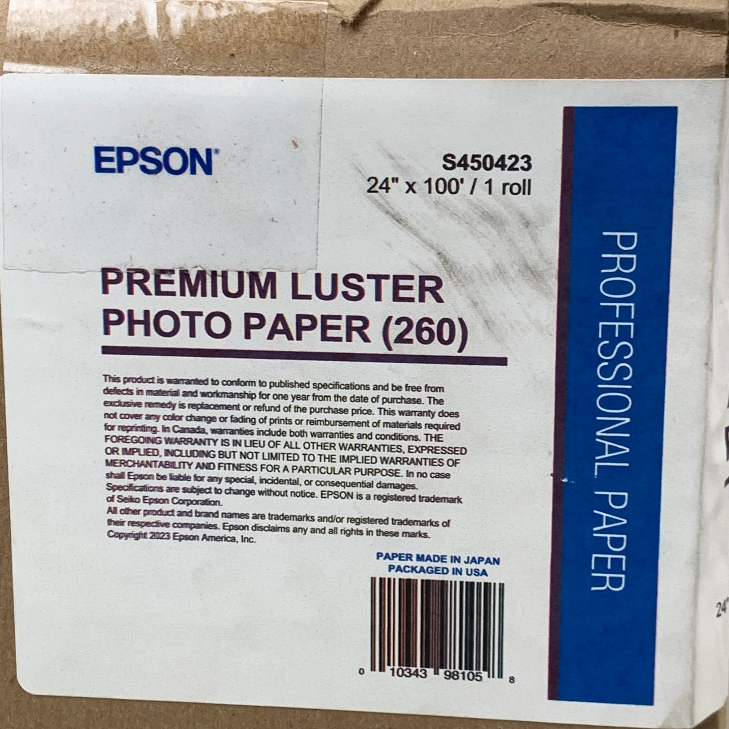 EPSON Premium Luster (260) Instant Drying Photo Paper 44" x 100' Roll  S450423