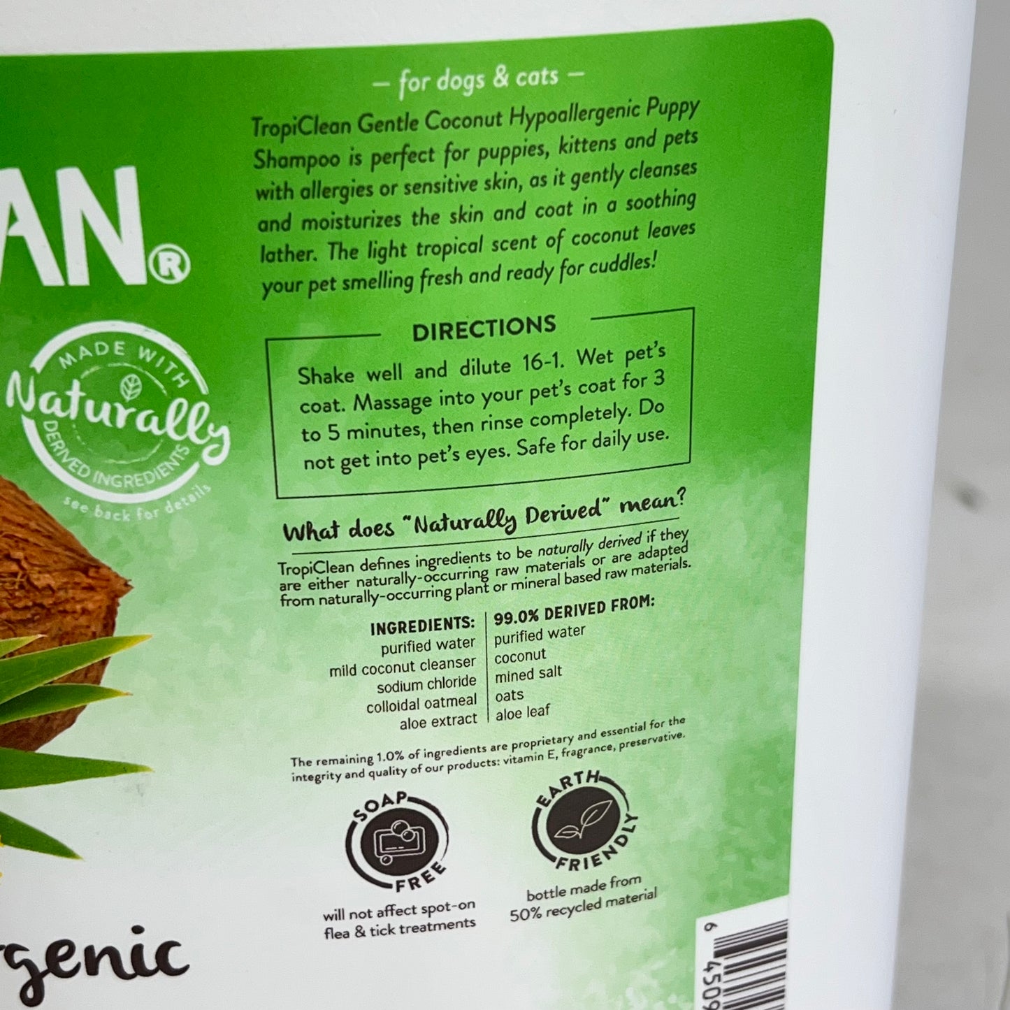 TROPICLEAN Gentle Coconut Hypoallergenic Ph Balance Puppy & Kitten Shampoo 1 Gal