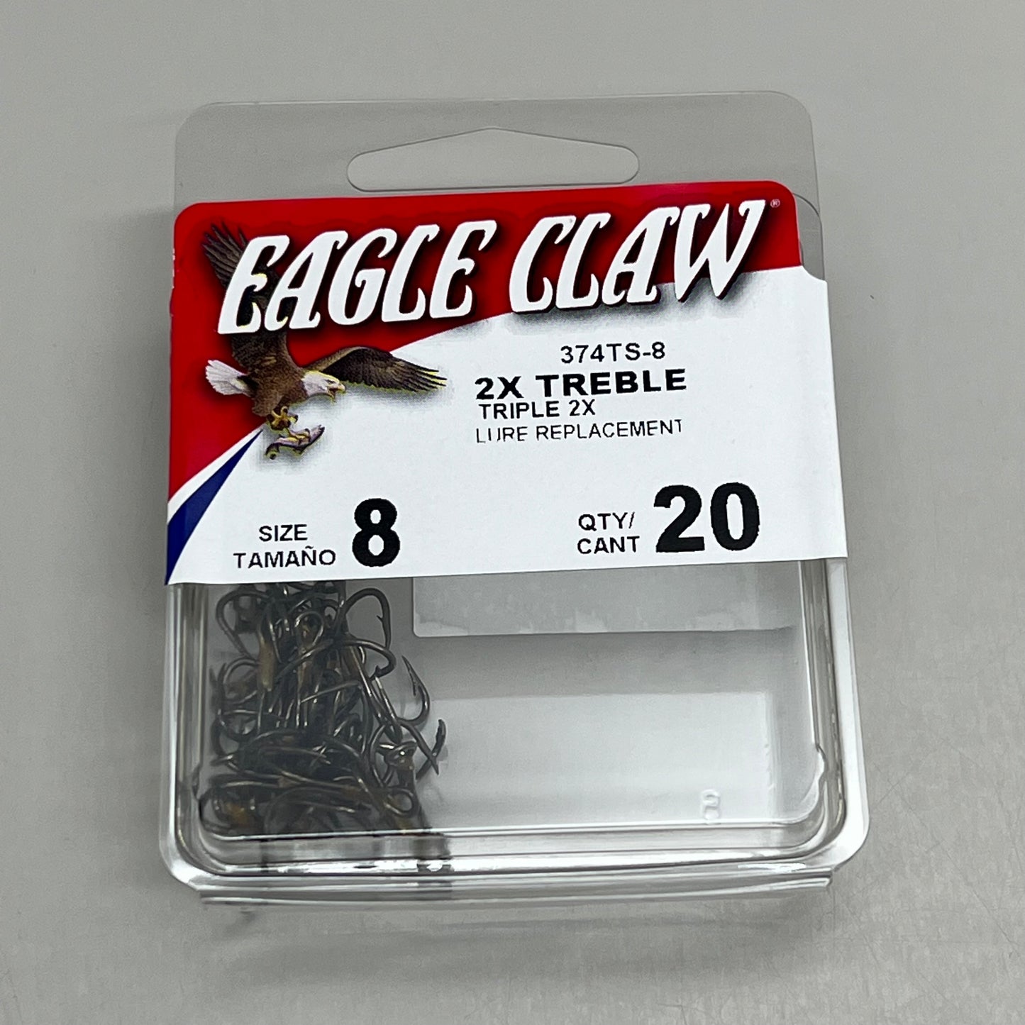 EAGLE CLAW (5 PACK) Curved Point 2X Treble Lure Repla Bronze #8 20 pc 374TS-8