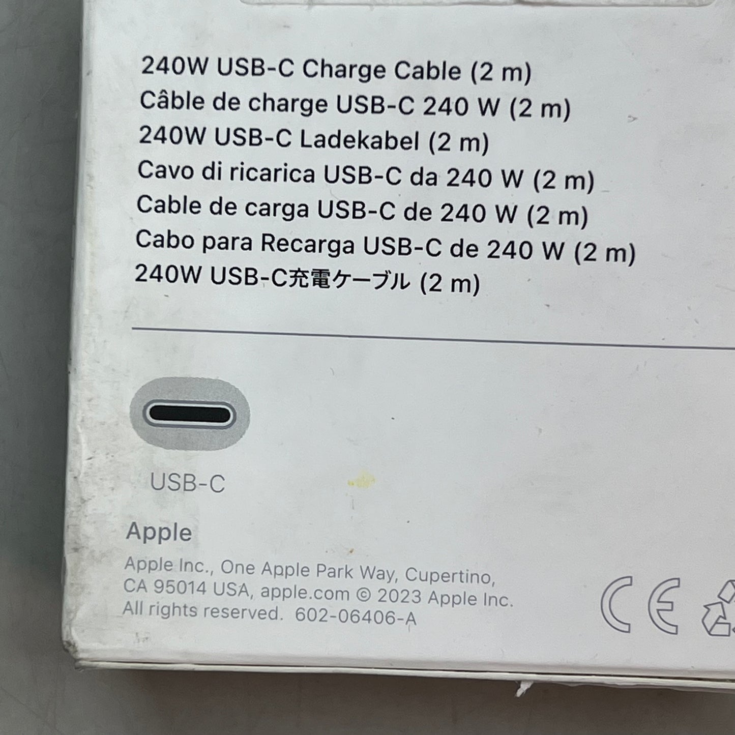 APPLE USB-C Woven Charge Cable 240 Watt (2 M) White MU2G3AM/A (Return)