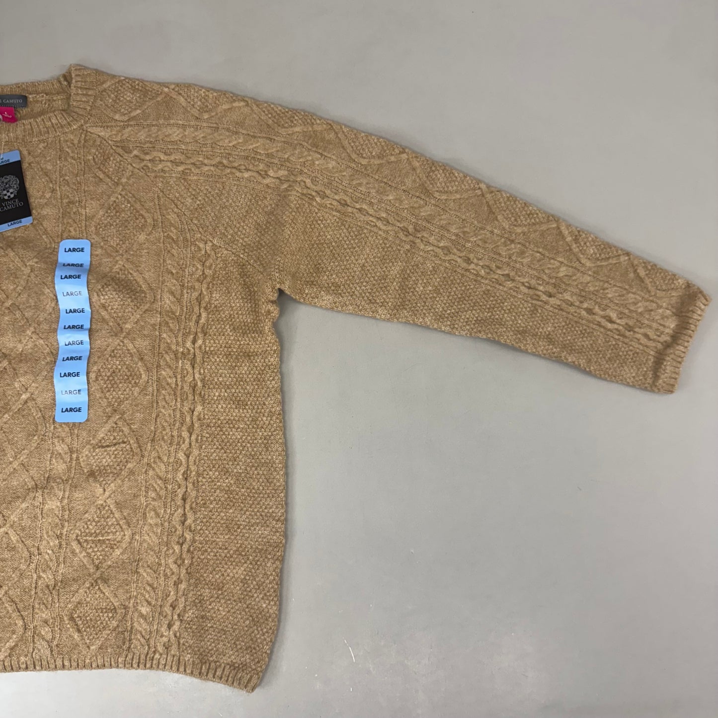 VINCE CAMUTO Cable Knit Sweater Women's Sz-L Latte Heather SC2895