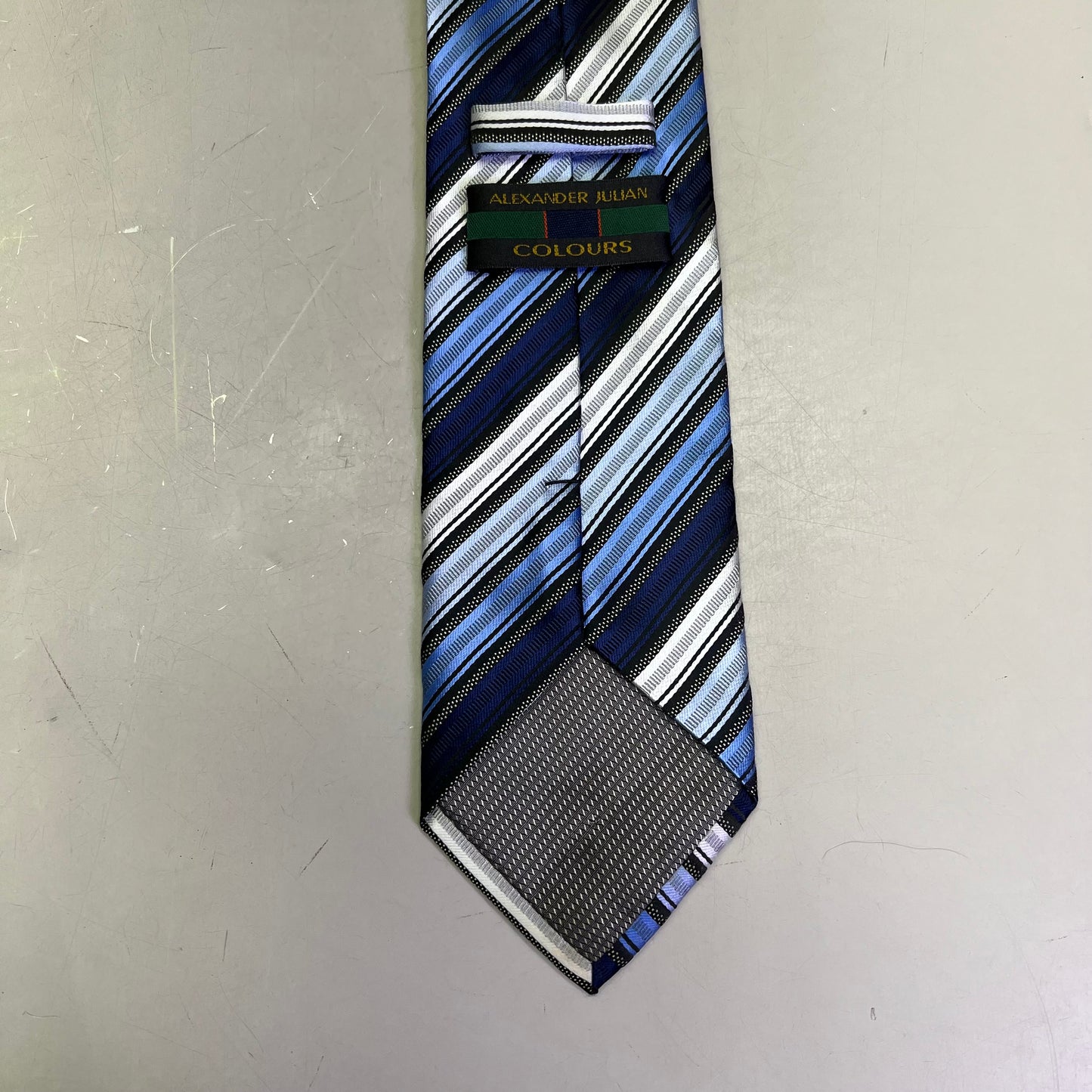ALEXANDER JULIAN COLOURS Slanted Design Tie 60" Black/Navy Blue (Pre-Owned)