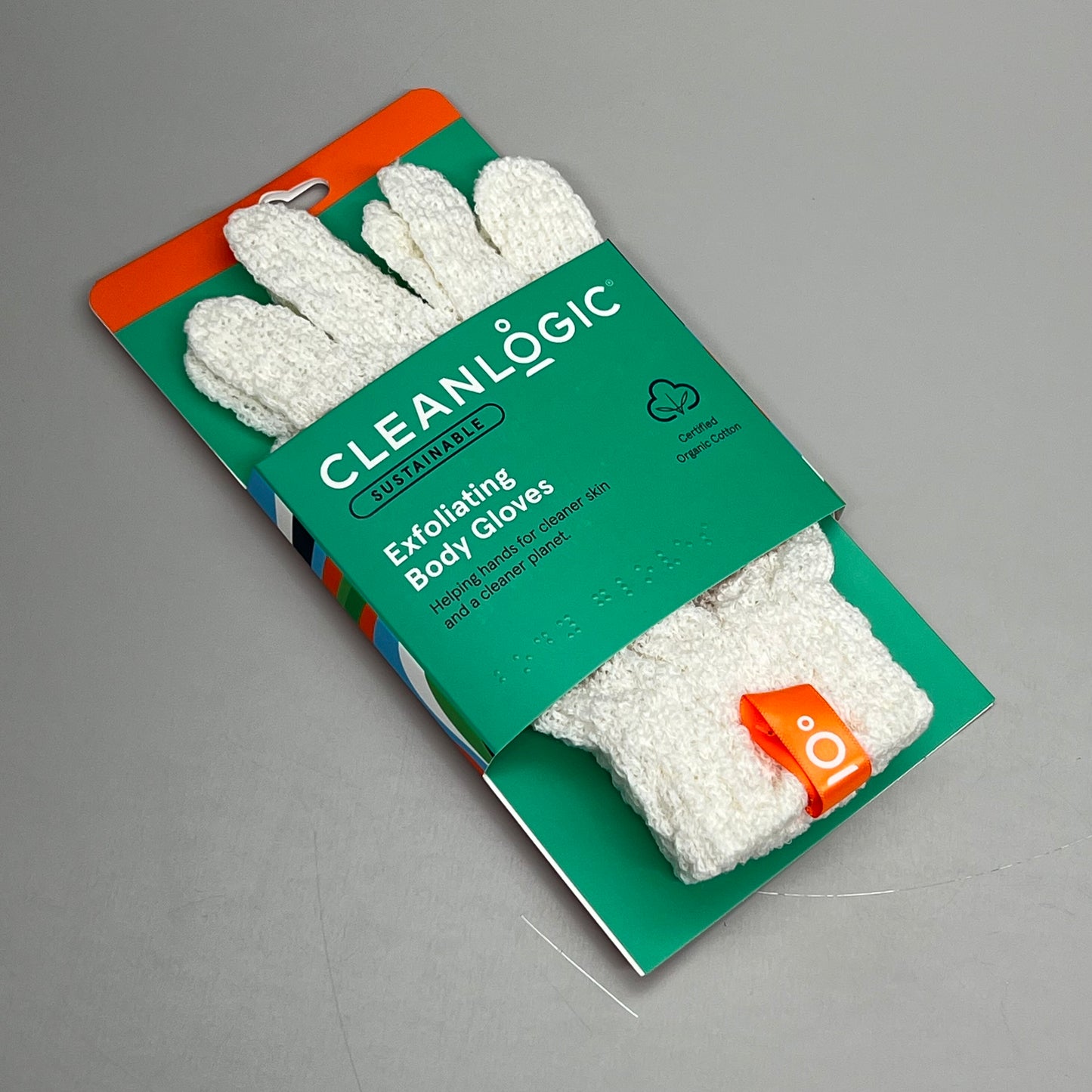 CLEANLOGIC (2 PACK) Certified Organic Cotton Exfoliating Body Gloves White 1200166