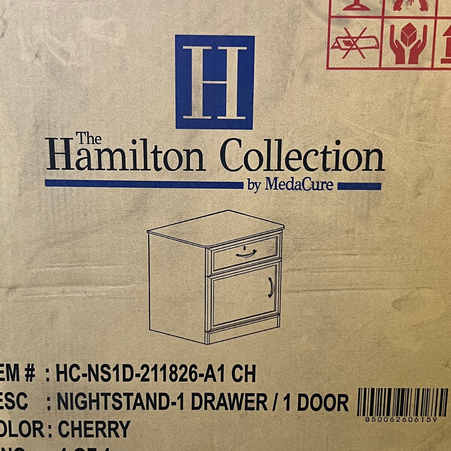 HAMILTONT COLLECTION 1 Drawer/1 Door Nightstand Sz 21″W x 18″D x 26.5″H, Cherry SK091124-F