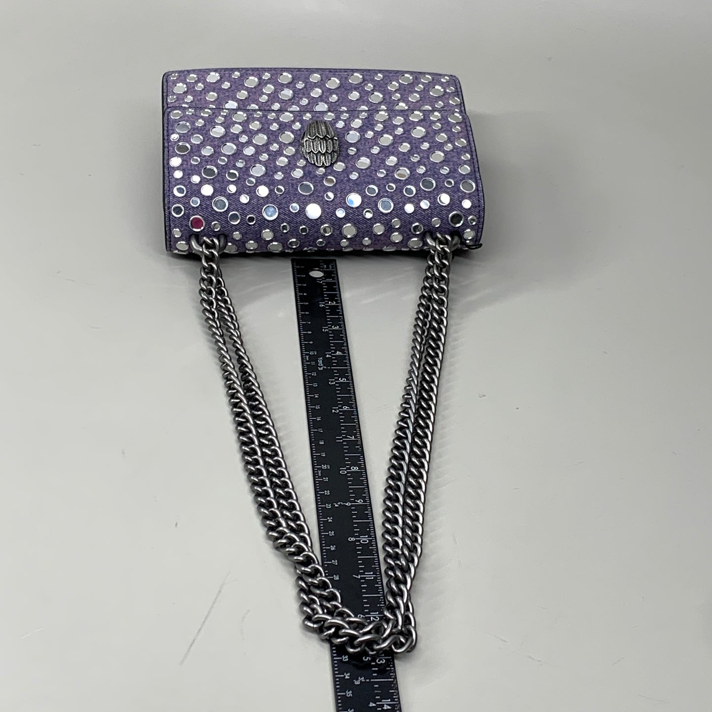 KURT GEIGER Shoreditch Small Stud Crossbody bag 8" x 6" Purple Denim 9969695669