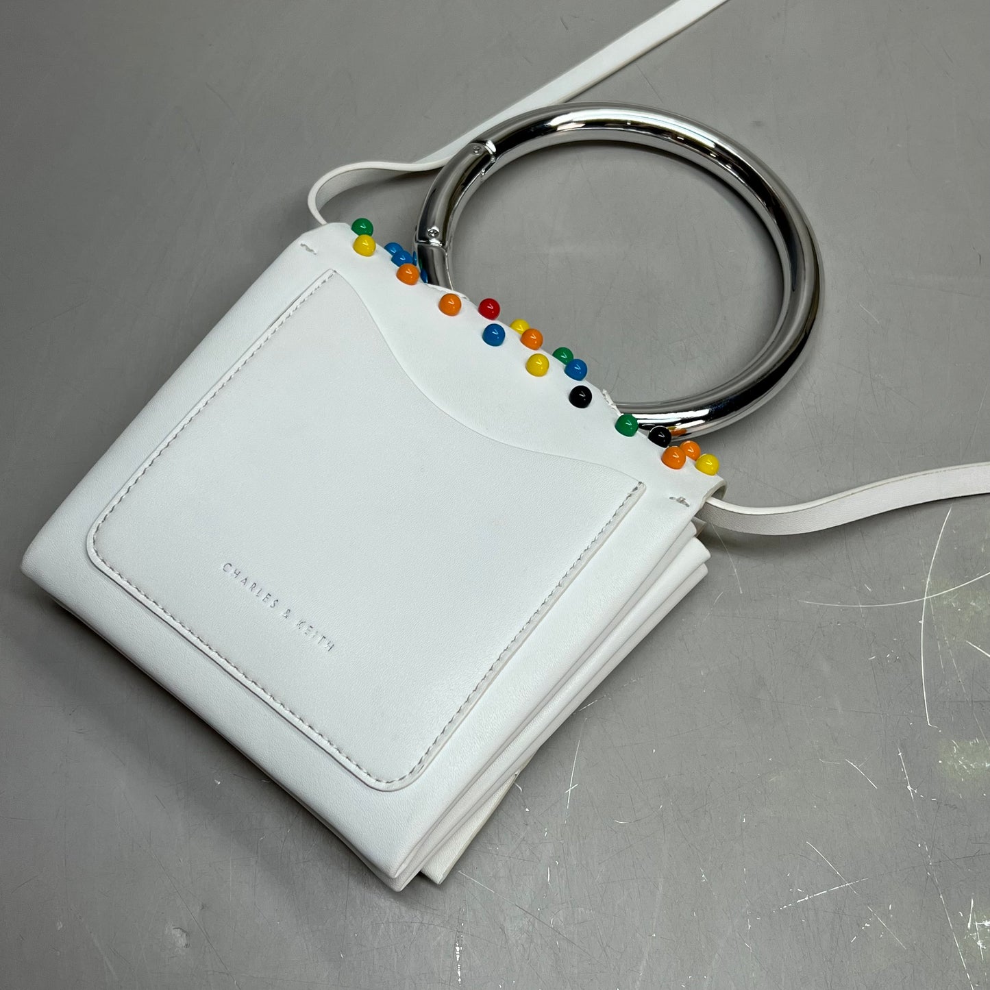 CHARLES & KEITH Rainbow Studded Shoulder Purse Faux Leather 6" x 6" (Pre-Owned)