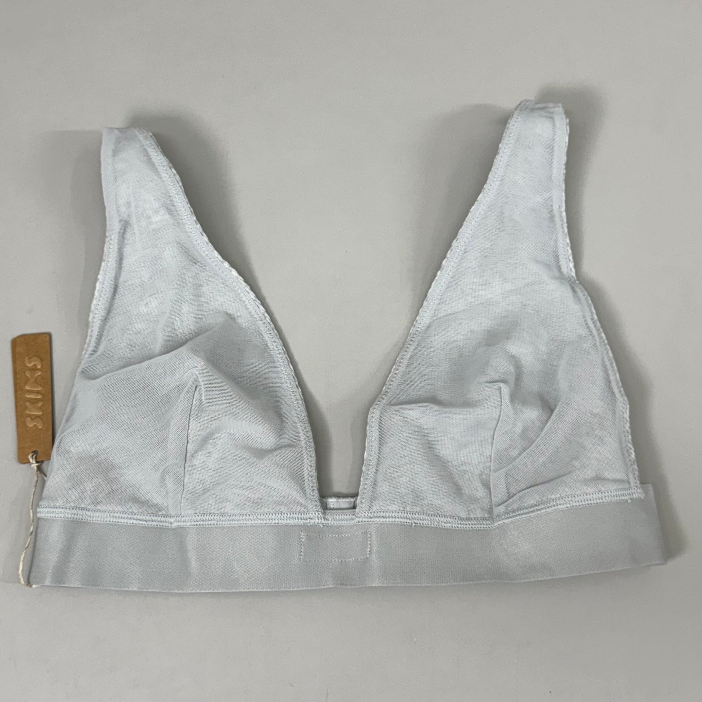 SKIMS Breathable Cotton Rib Triangle Plunge Bralette Women's Sz L Heather Grey