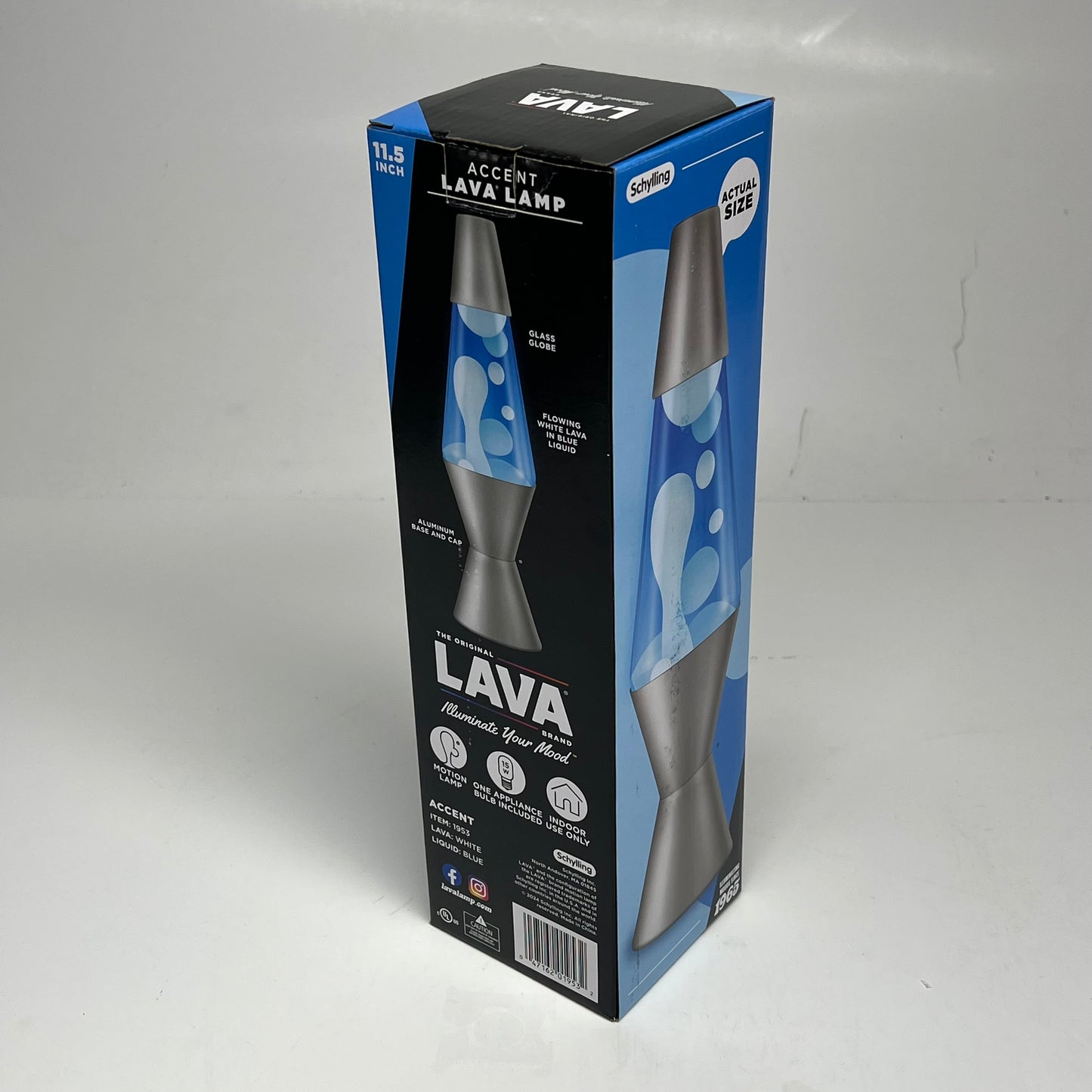 SCHYLING Accent Lava Lamp Illuminate Your Mood 11.5" Blue/White W/ Silver Base