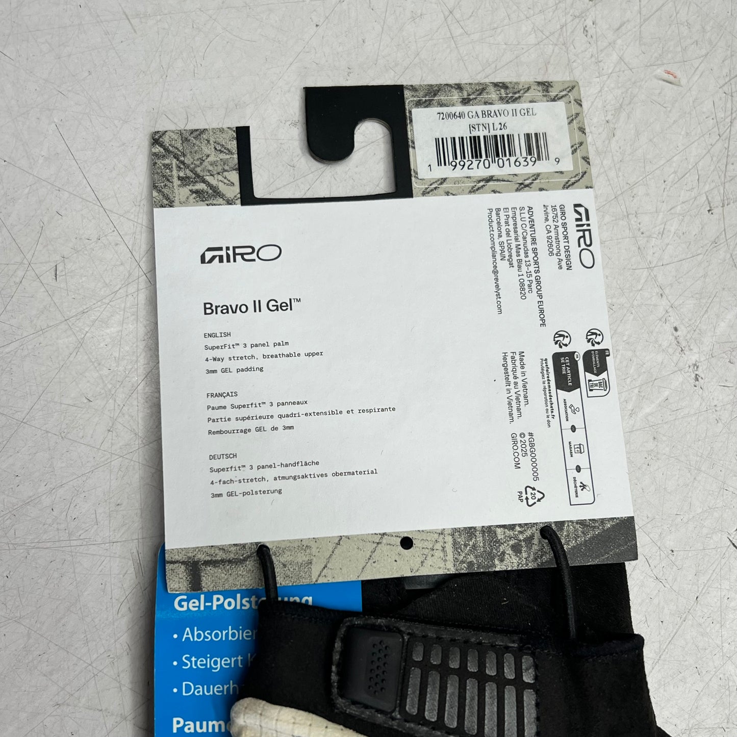 GIRO Bravo Ii Gel Cycling Gloves for Daily Riding Men's Sz L Stone 7200640