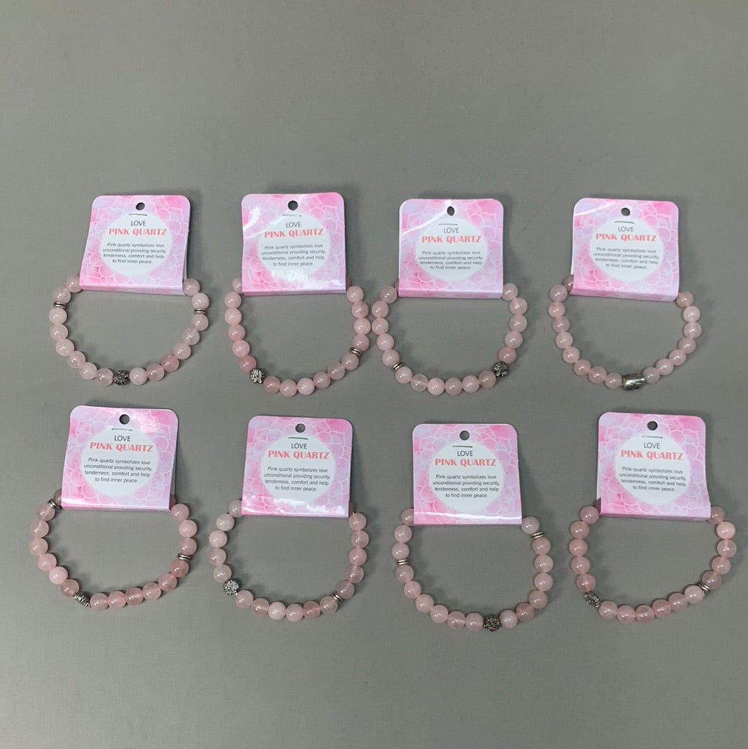 BEST WHOLESALE 8-PACK! Beaded Rose Quartz Crystal Bracelets 3" Silver Tree New