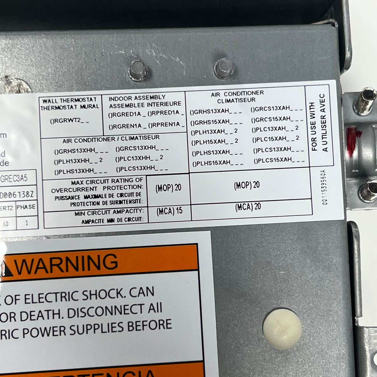 GE ELECTRIC Air Conditioner Main Control Box Single Zone Operation RGREC3A