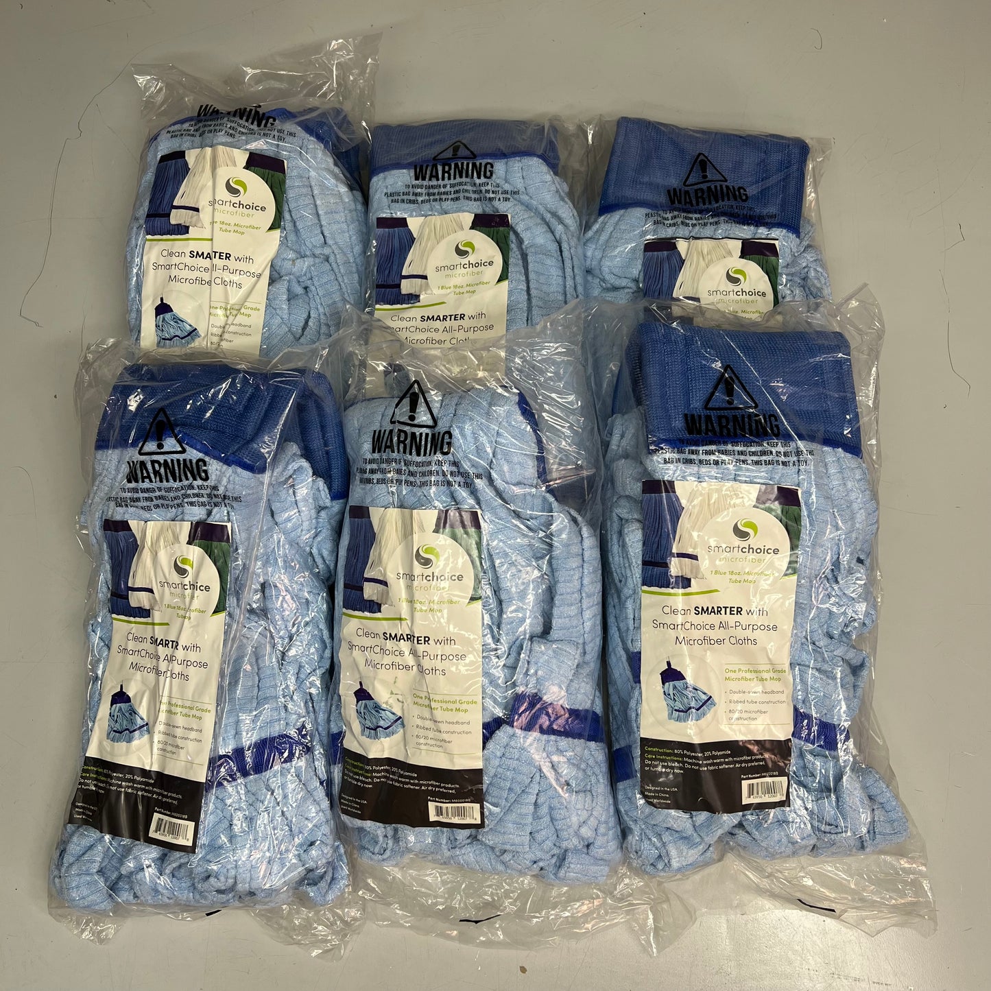 SMART CHOICE  (6 PACK) Professional Microfiber Tube Mop Head 18oz Blue M600018B