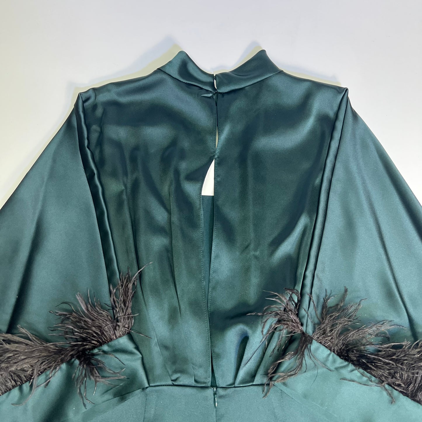 ZARA Open Back Feather Satin Effect Short Dress Women's Sz XS Dark Green/Black