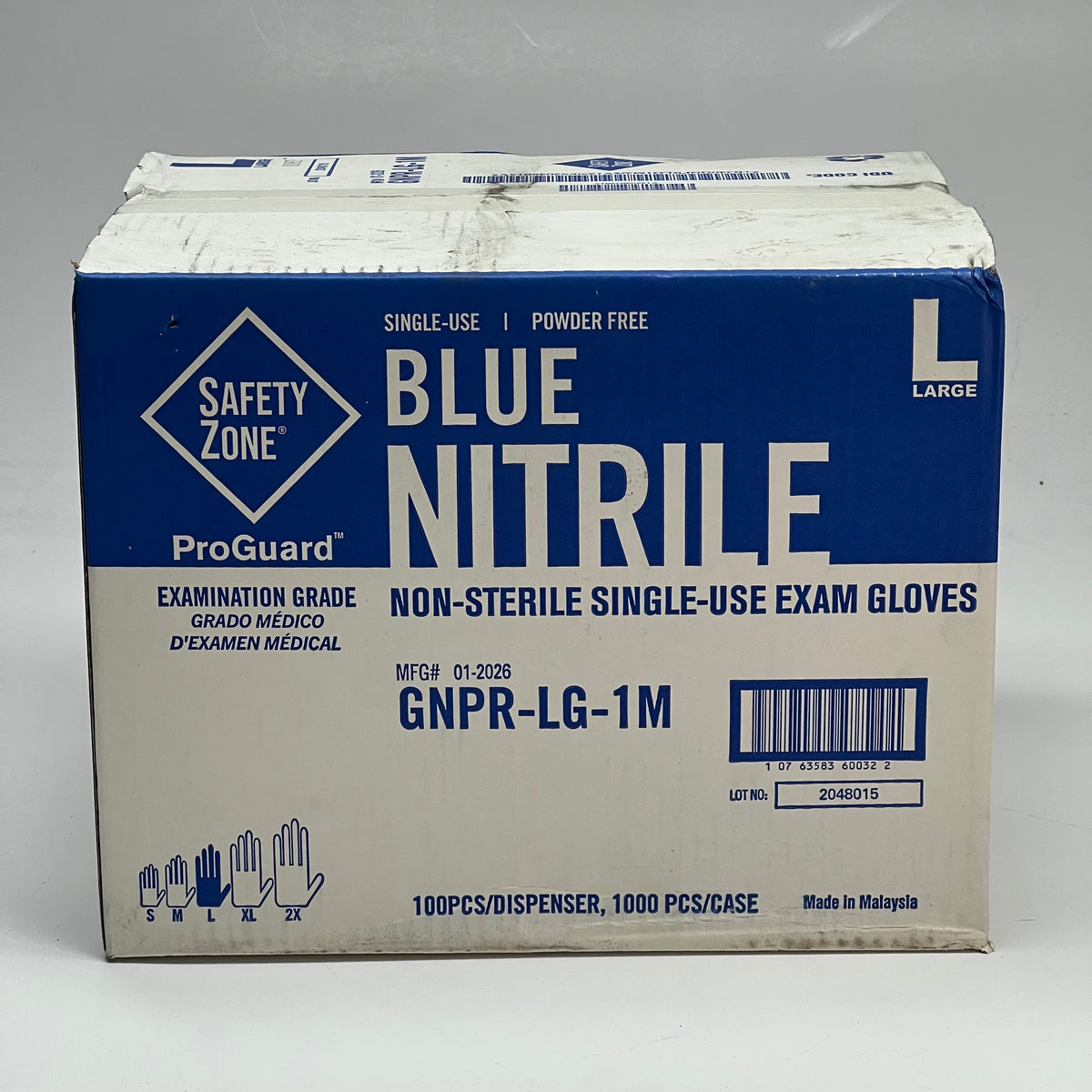 SAFETY ZONE (1000 Gloves) Powder Free Nitrile Examination Gloves Sz Large - Blue