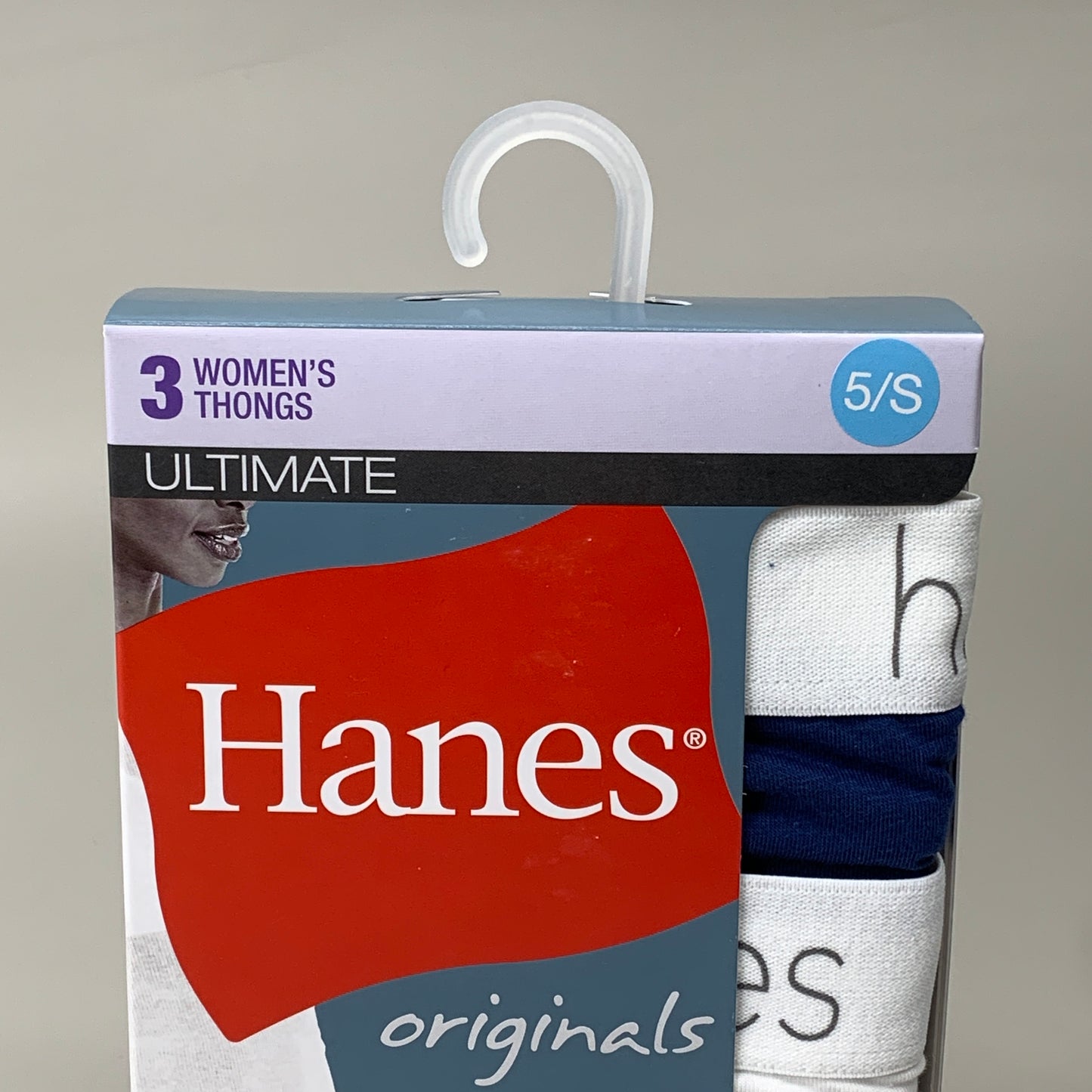 HANES 3 PACK!! Originals Women's Breathable Cotton Stretch Thongs Underwear Sz 5/S Navy/White/Floral 45U0BT