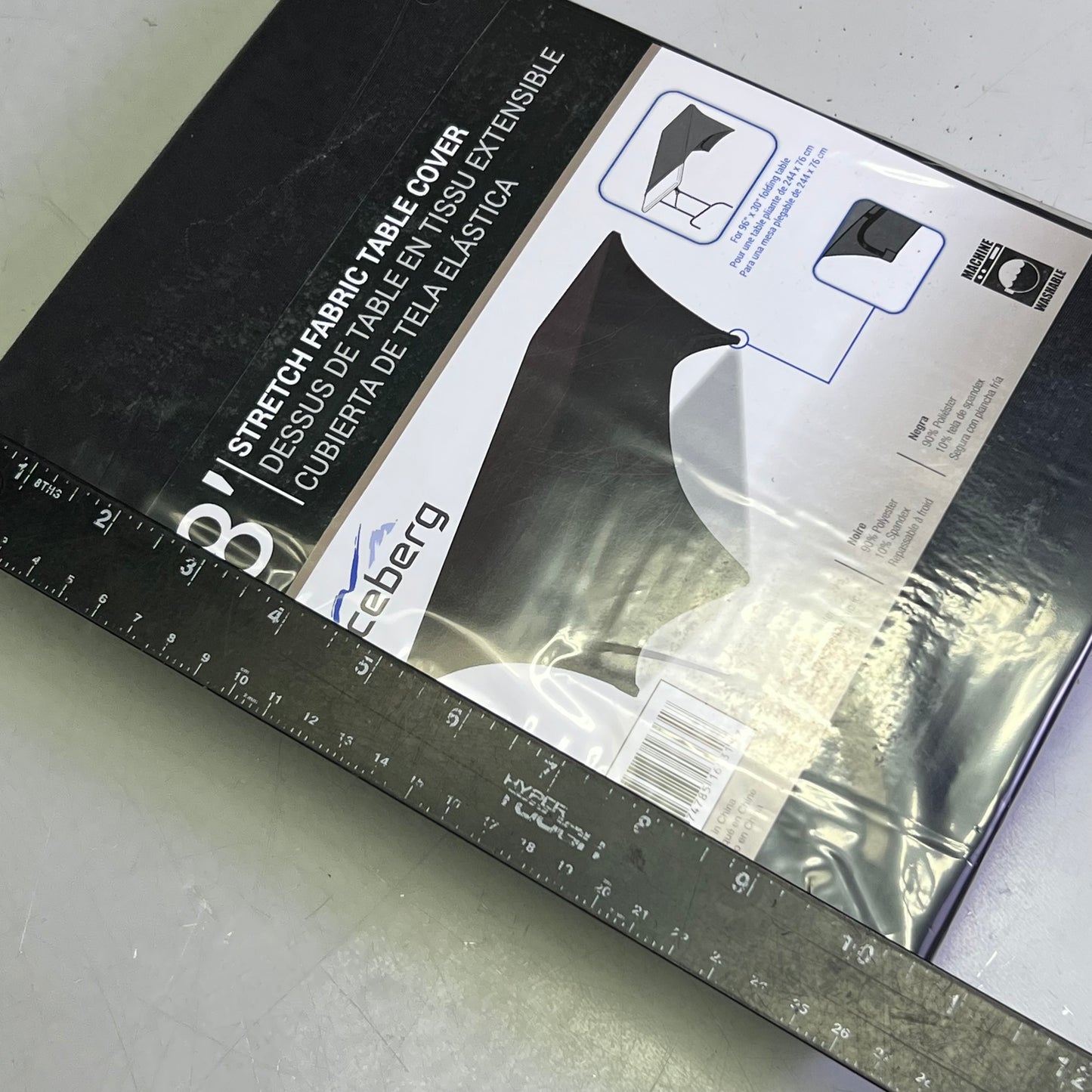 ICEBERG 8' Stretch Fabric Table Cover for 96" x 30", Black