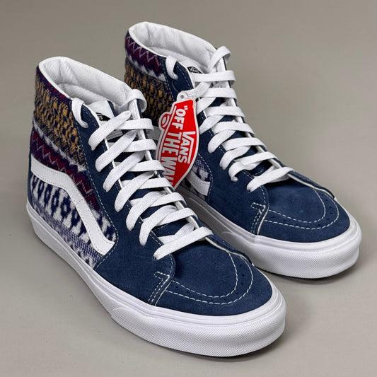 VANS Deconstructed Suede & Canvas Sk8-Hi Sneakers Flannel M SZ 8 W SZ 9.5 Blue