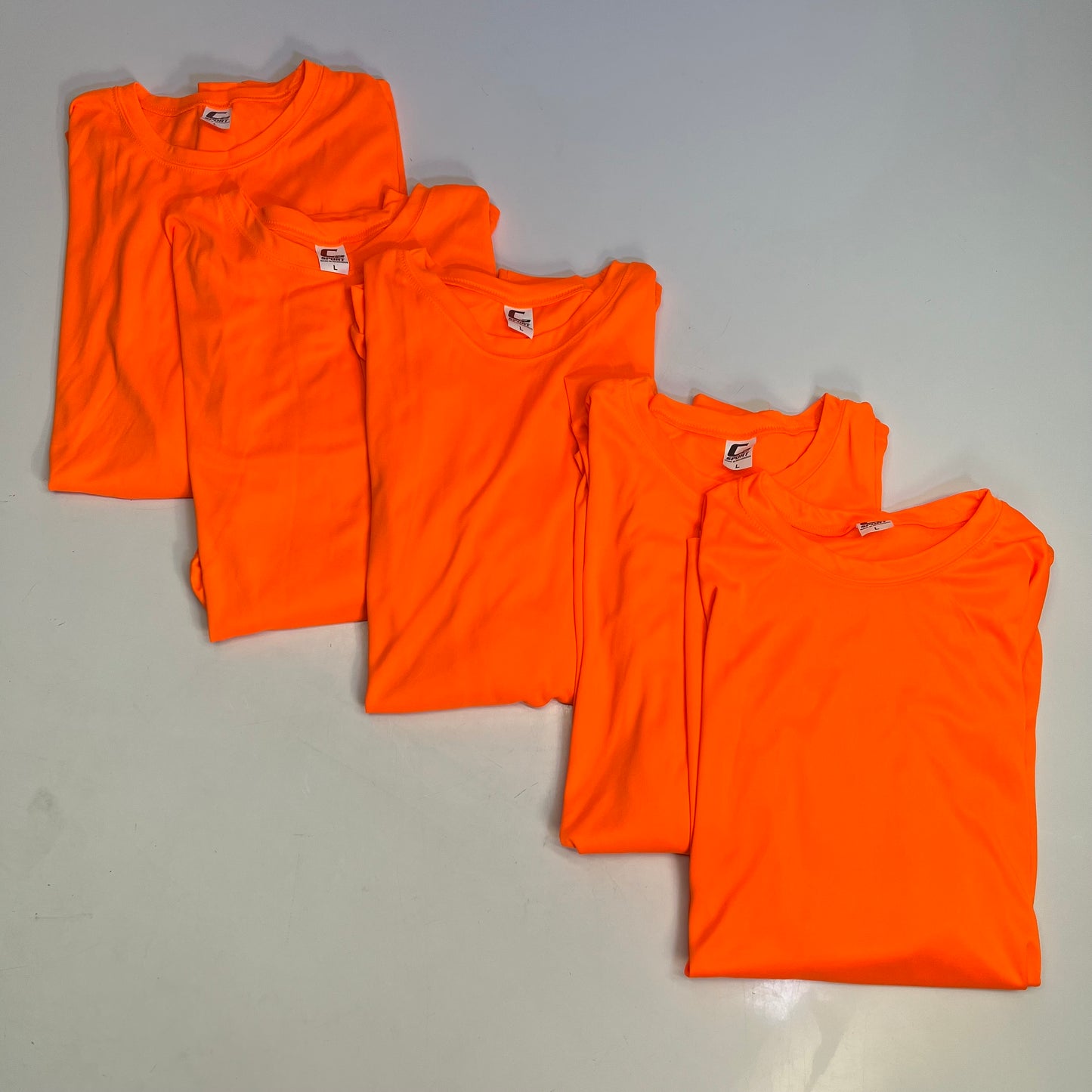C2 SPORT (5 PACK) Long Sleeve Work Shirts Men's Sz L Safety Orange 510400