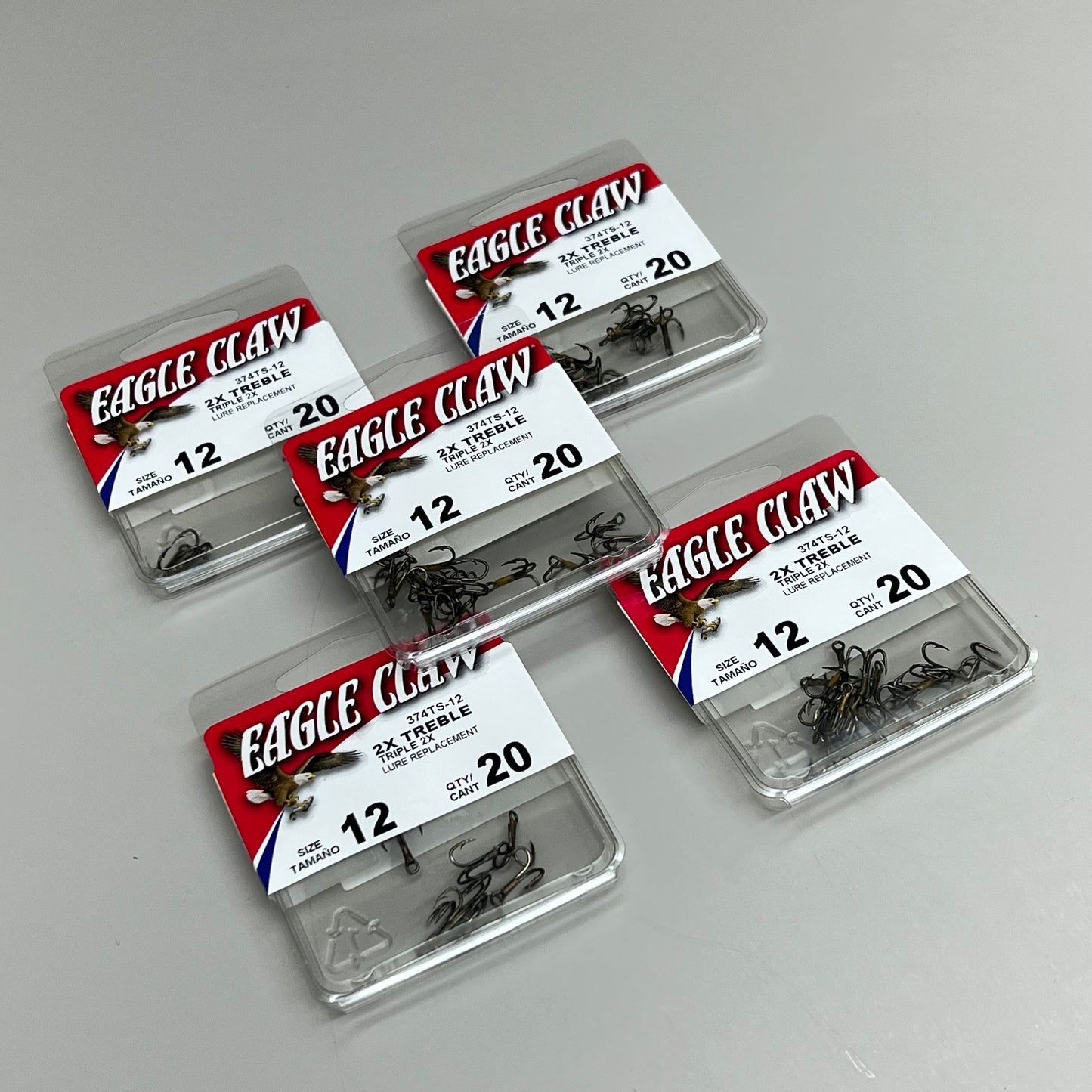 EAGLE CLAW (5 PACK) Curved Point 2X Treble Lure Repla Bronze #12 20 pc 374TS-12