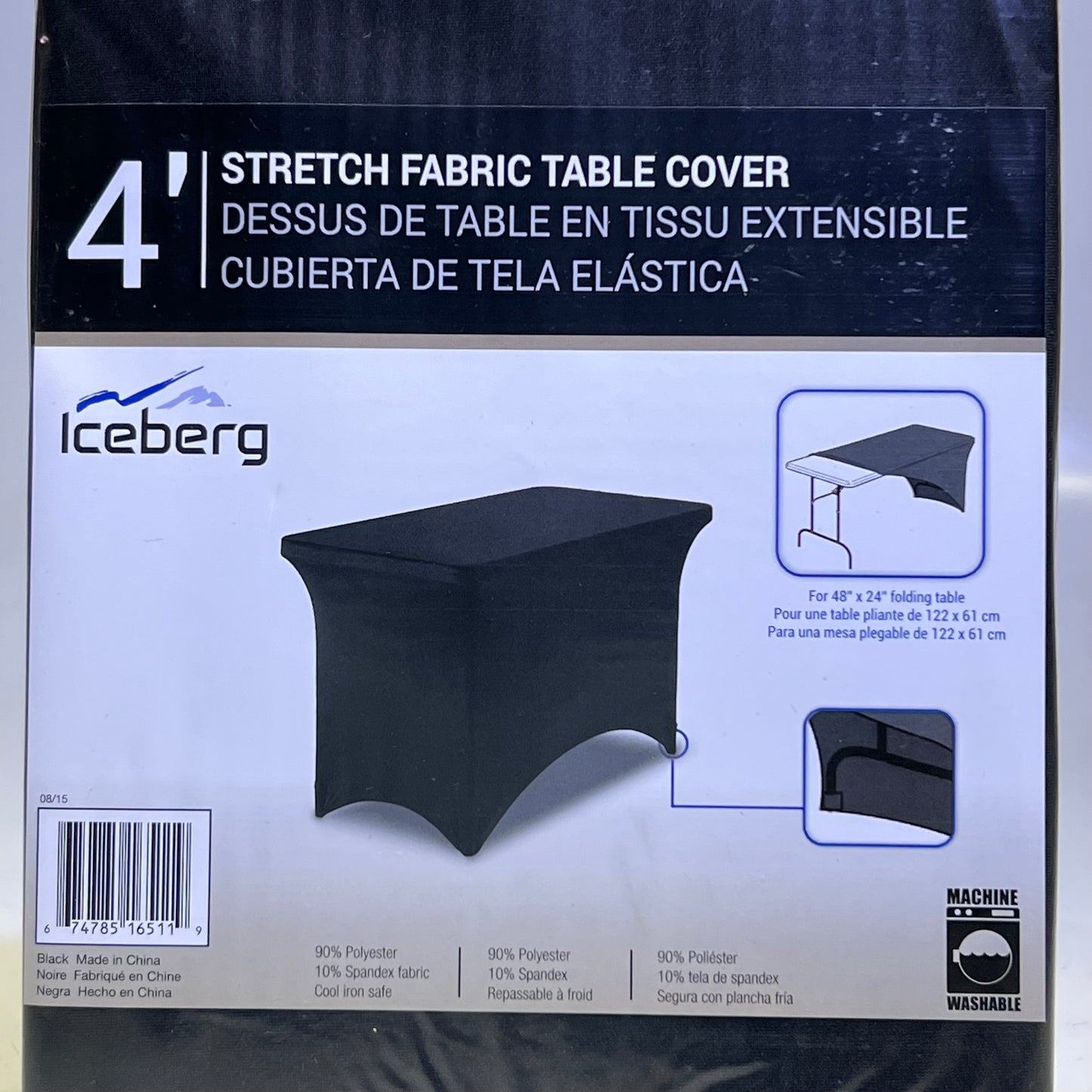 ICEBERG 4' Stretch Fabric Table Cover for 48" x 24", Black