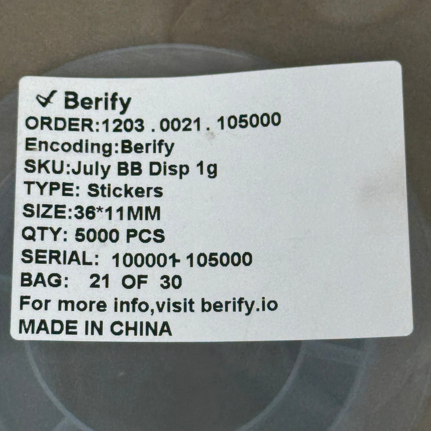 BERIFY 30000 Count NFC Sticker Tags 36x11mm #75001-105000 (6 Rolls of 5000)