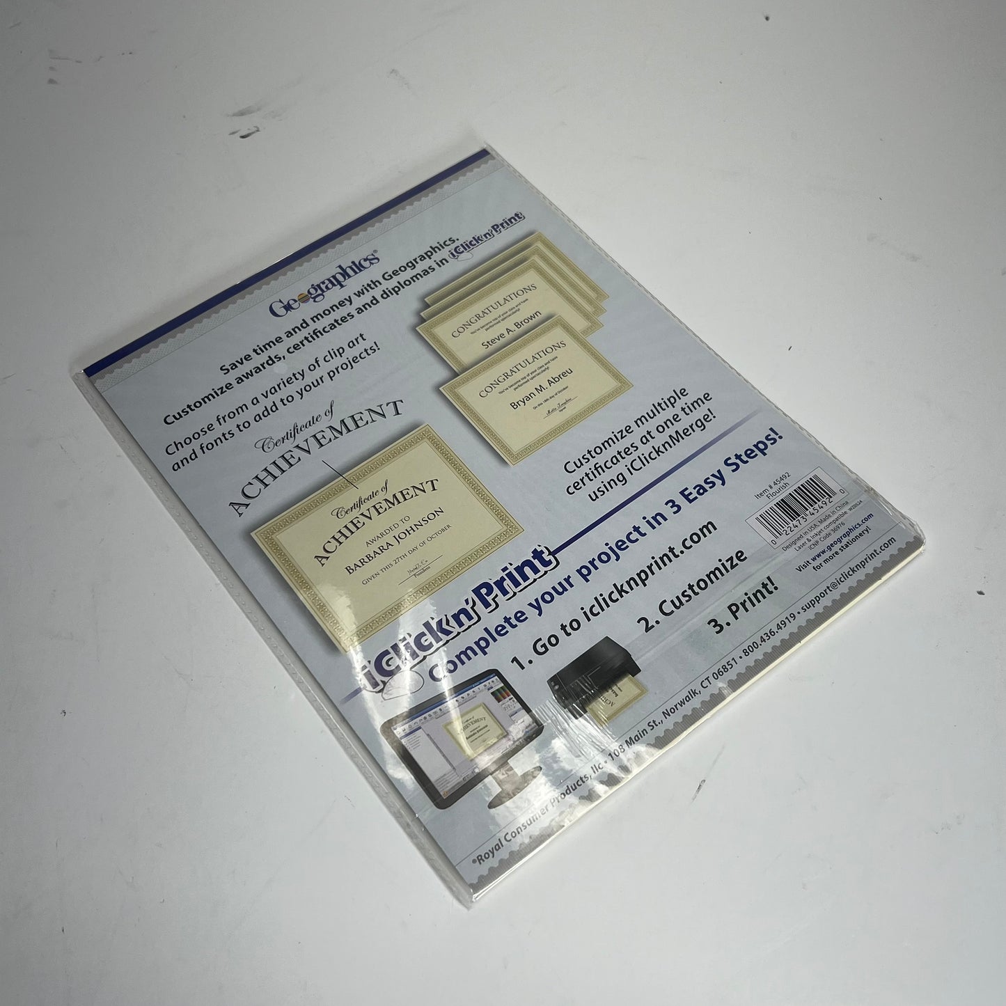 GEOGRAPHICS (4 PACK, 12 EACH) Foil Certificates 8.5"x11" Gold/Off White 45492